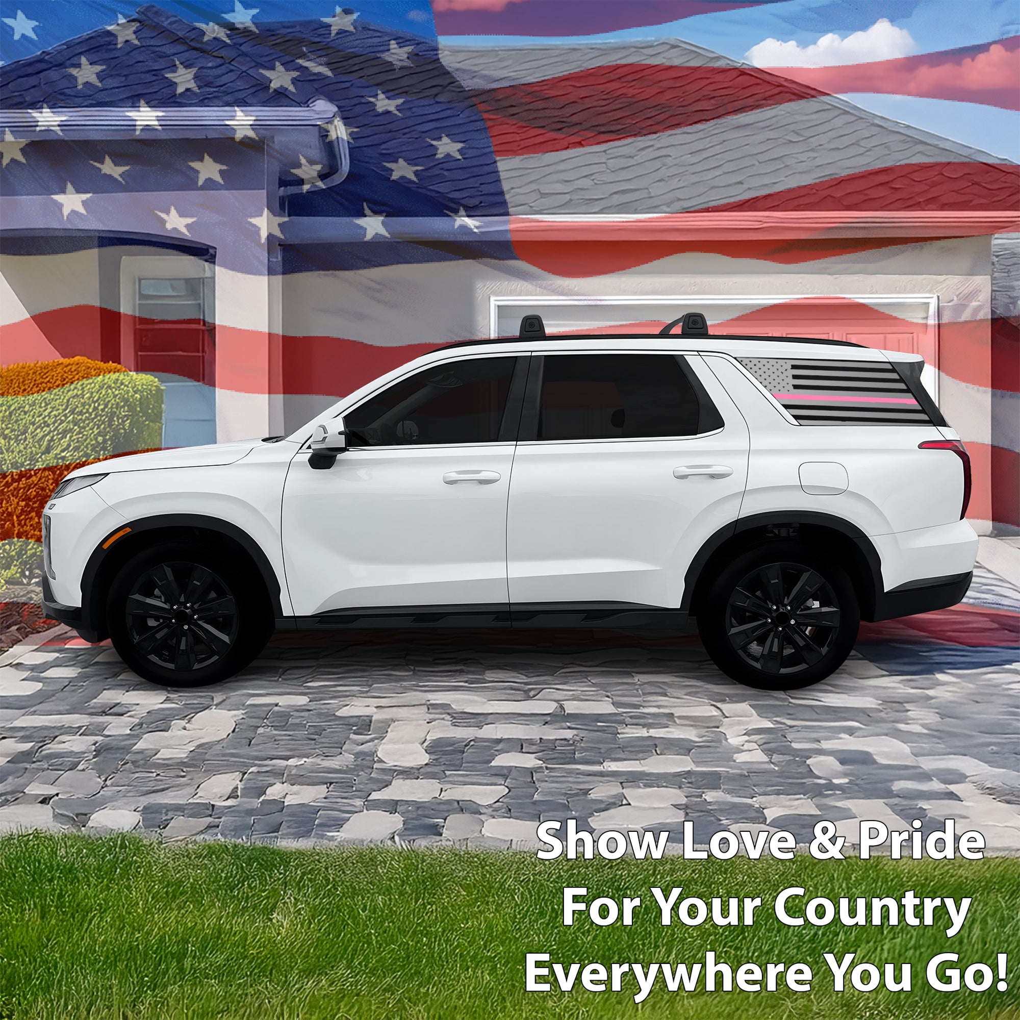 American Flag Quarter Window Vinyl Decal Stickers Fits Hyundai Palisade 2020 - 2025 - Bogar Tech Designs