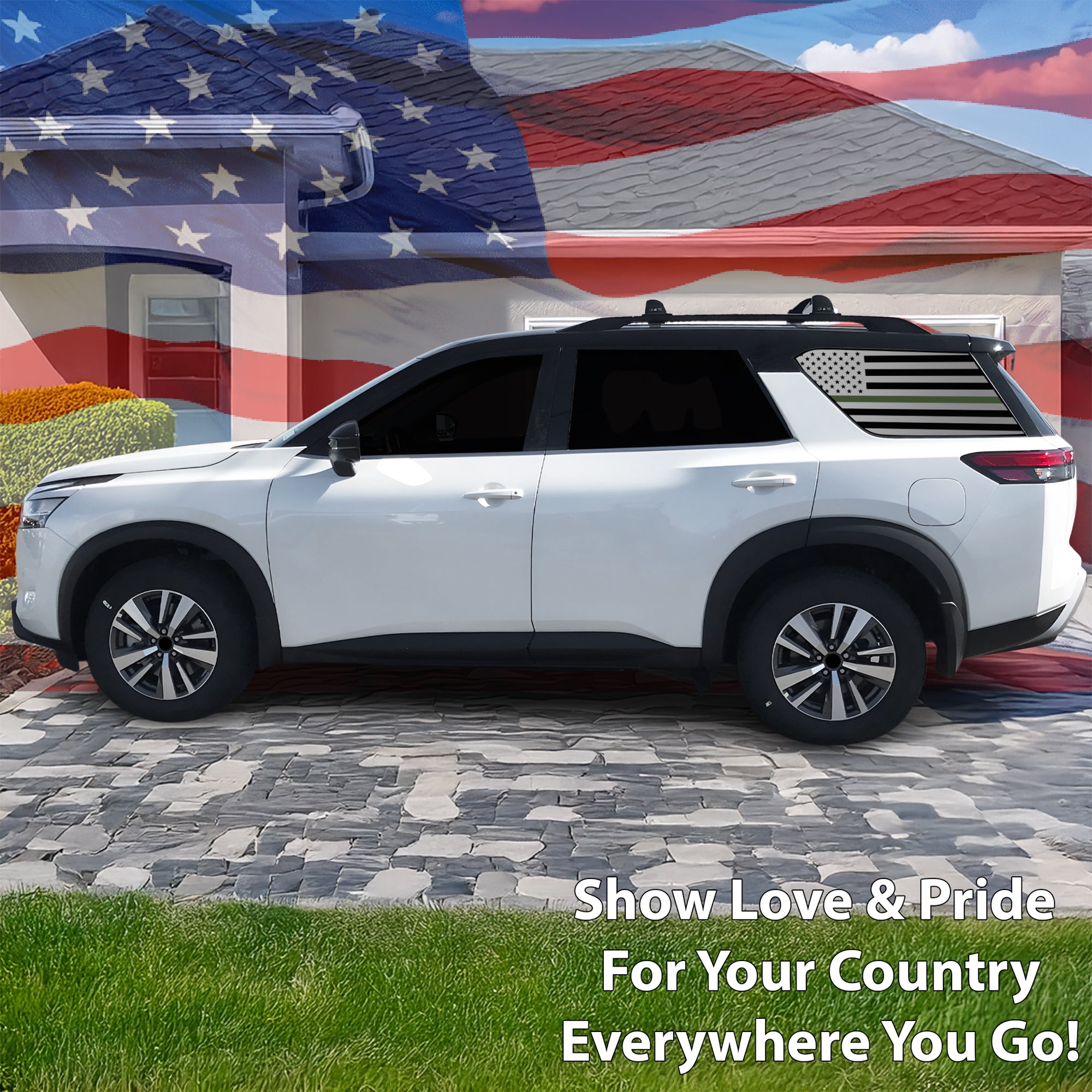 American Flag Quarter Window Vinyl Decal Stickers Fits Nissan Pathfinder 2022 - 2025 - Bogar Tech Designs