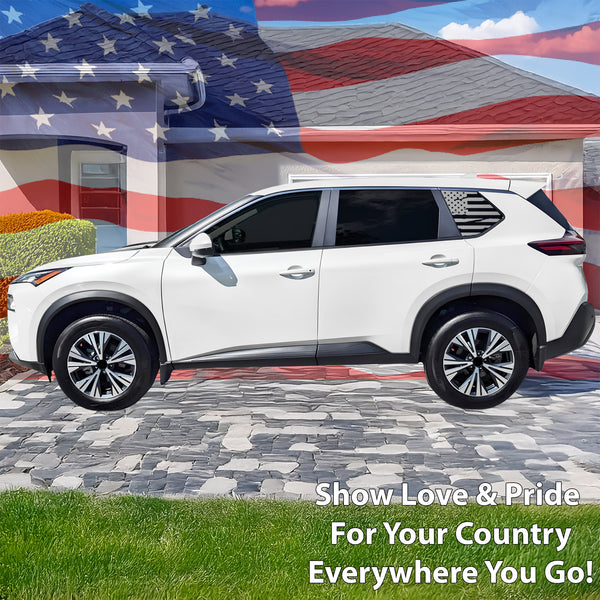 American Flag Rear Quarter Window Vinyl Decal Stickers Fits Nissan Rogue 2021 - 2025 - Bogar Tech Designs