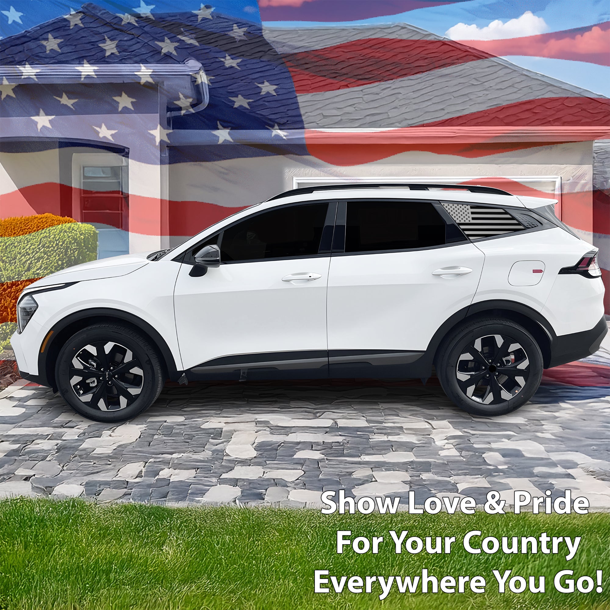 American Flag Rear Quarter Window Vinyl Decal Stickers Fits Kia Sportage 2023 - 2025 - Bogar Tech Designs