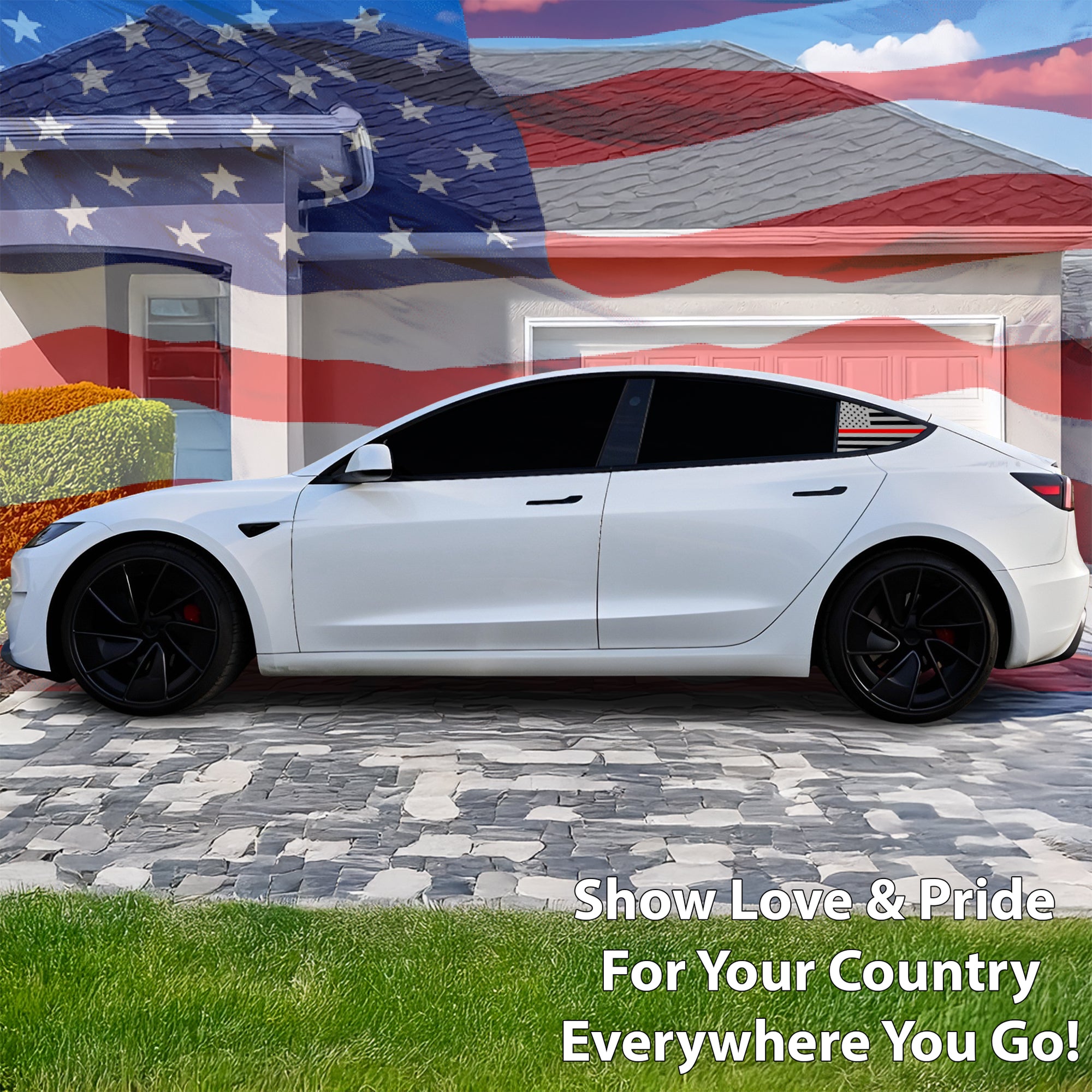 Quarter Window American Flag Vinyl Decal Stickers Fits Tesla Model 3 2023 - 2025 - Bogar Tech Designs