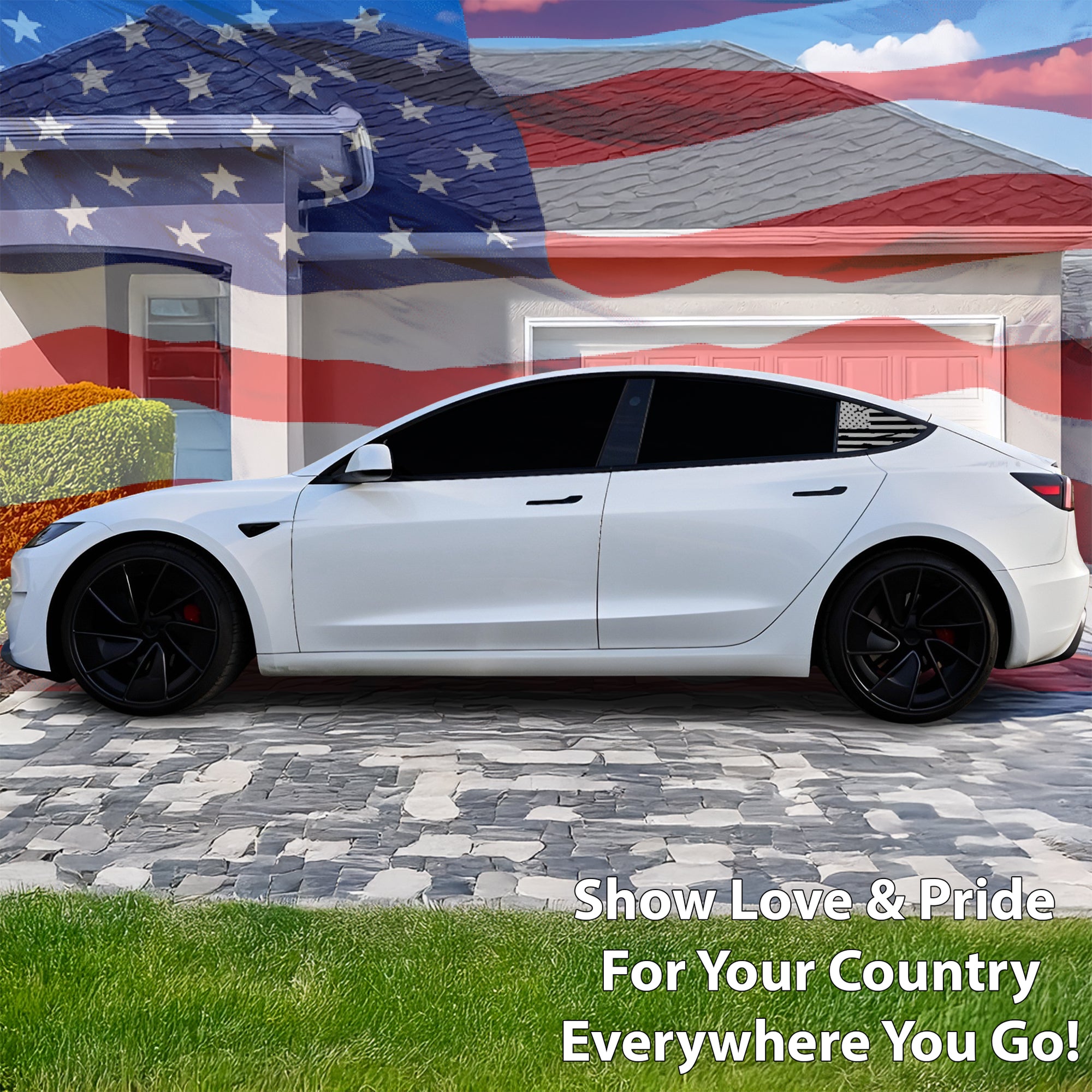 Quarter Window American Flag Vinyl Decal Stickers Fits Tesla Model 3 2023 - 2025 - Bogar Tech Designs