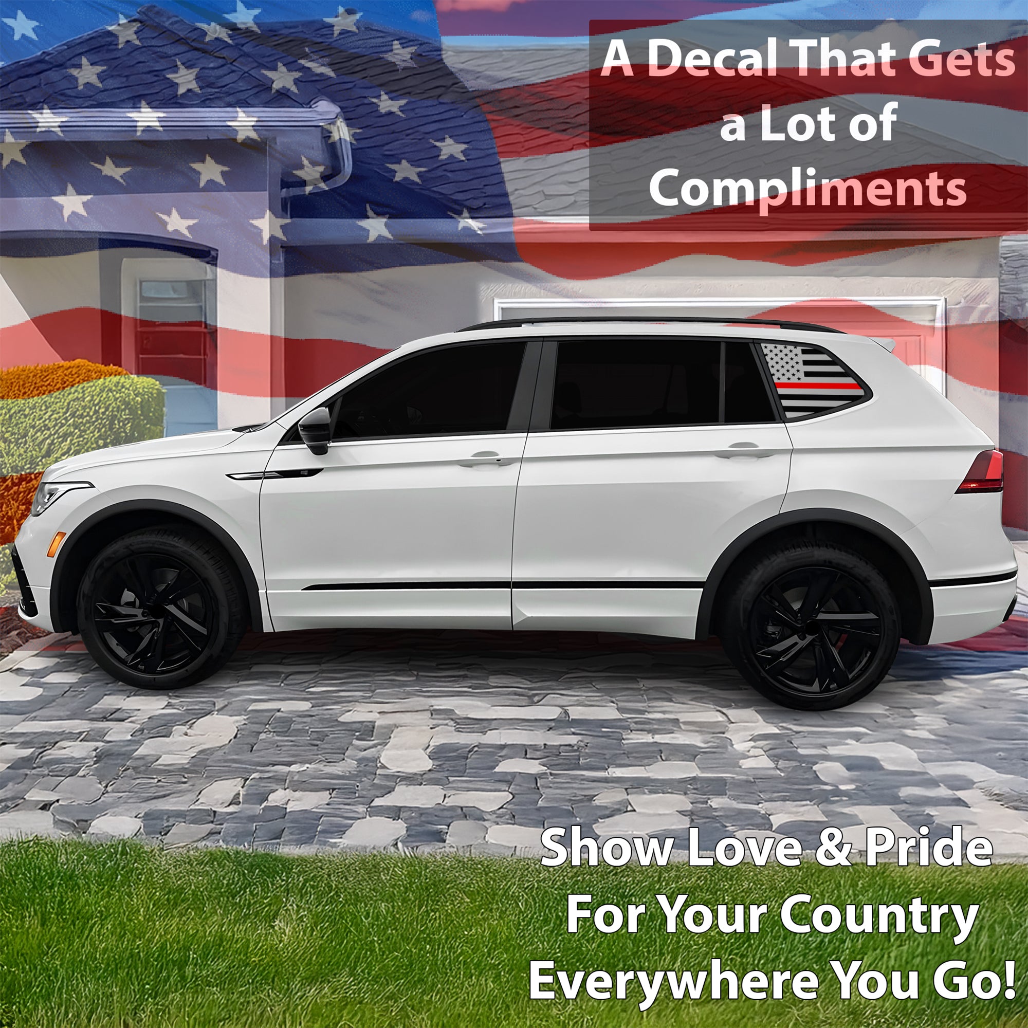 Quarter Window American Flag Vinyl Decal Stickers Fits Volkswagen Tiguan 2018 - 2024 - Bogar Tech Designs