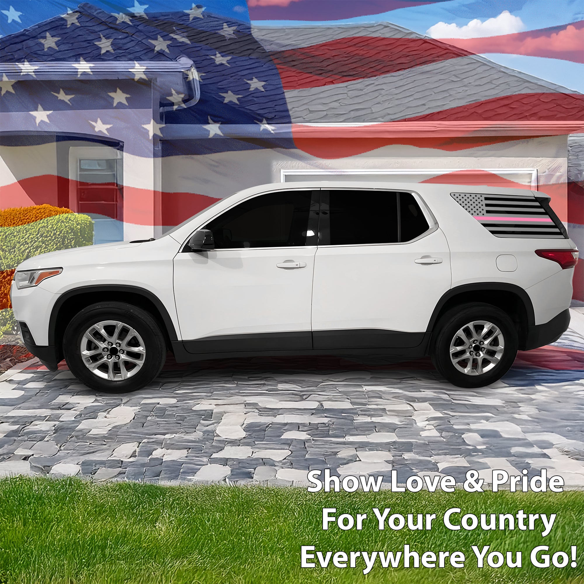 Precut American Flag Rear Side Quarter Window Decal Sticker Fits Chevy Traverse 2018 - 2023 - Bogar Tech Designs