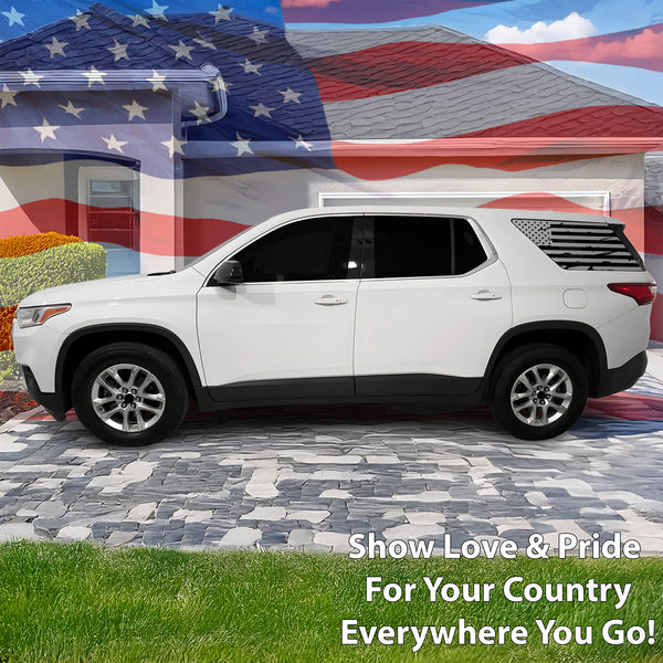 Precut American Flag Rear Side Quarter Window Decal Sticker Fits Chevy Traverse 2018-2023