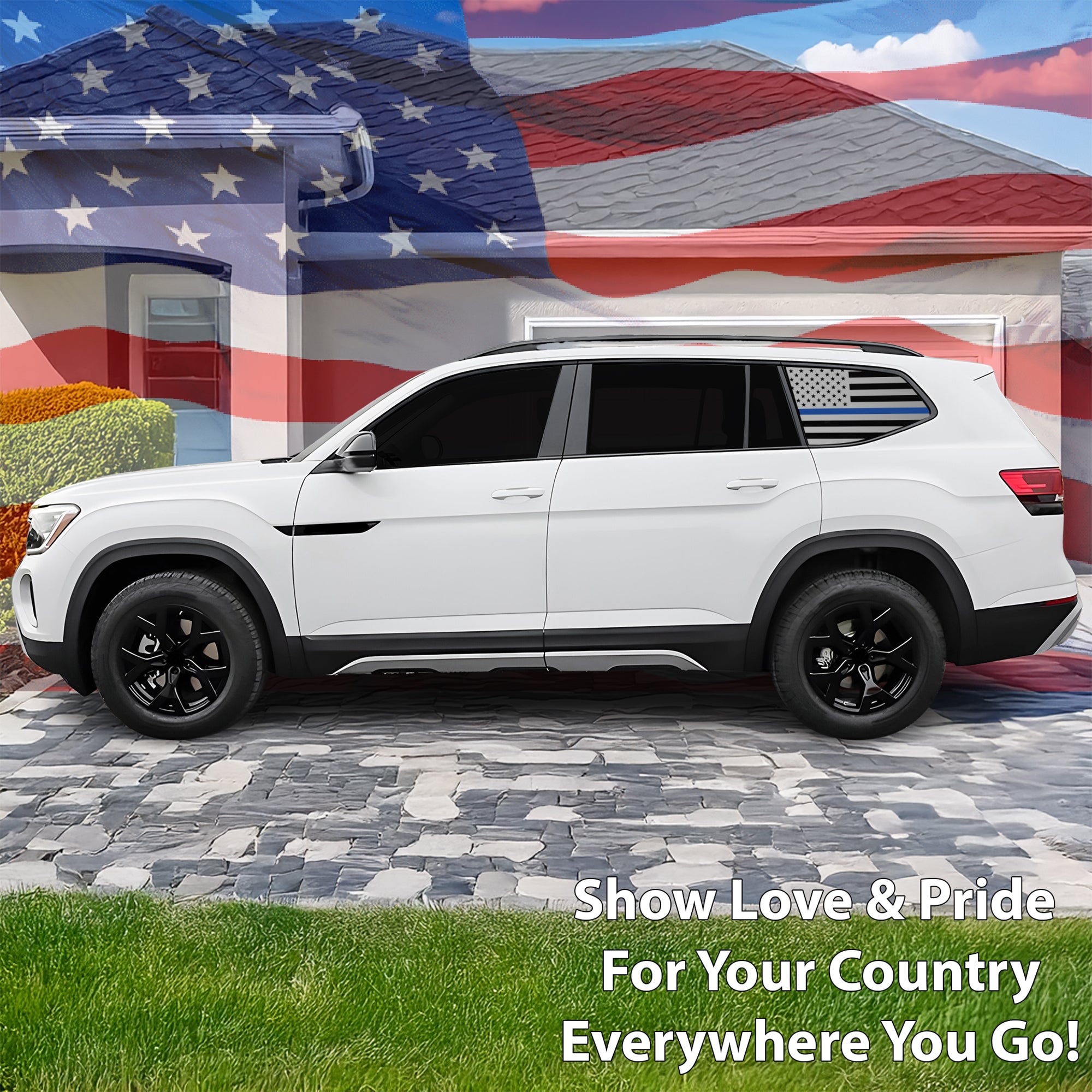 Quarter Window American Flag Vinyl Decal Stickers Fits Volkswagen Atlas 2018 - 2025 - Bogar Tech Designs