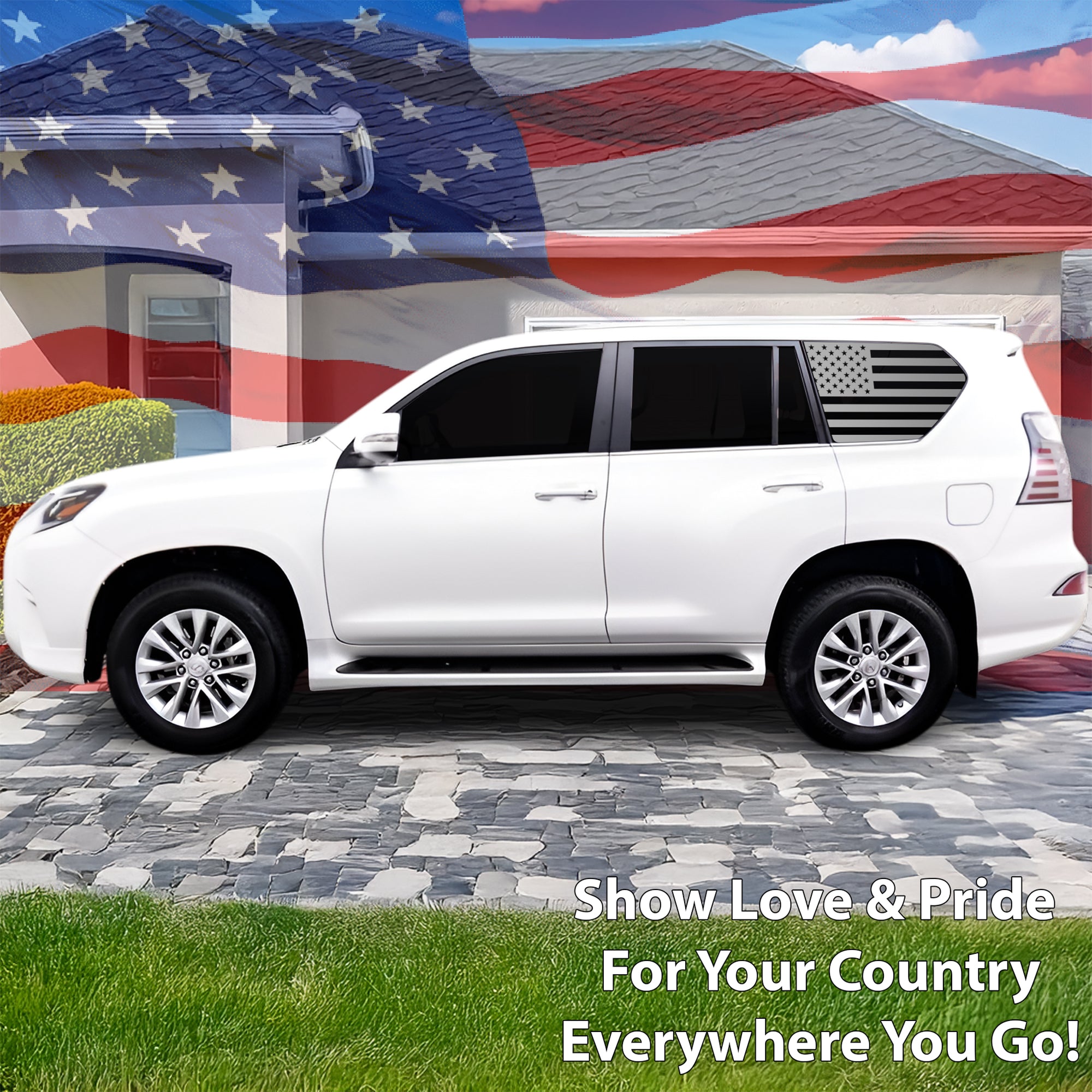 Quarter Window American Flag Vinyl Decal Stickers Fits Lexus GX 2018 - 2023 - Bogar Tech Designs