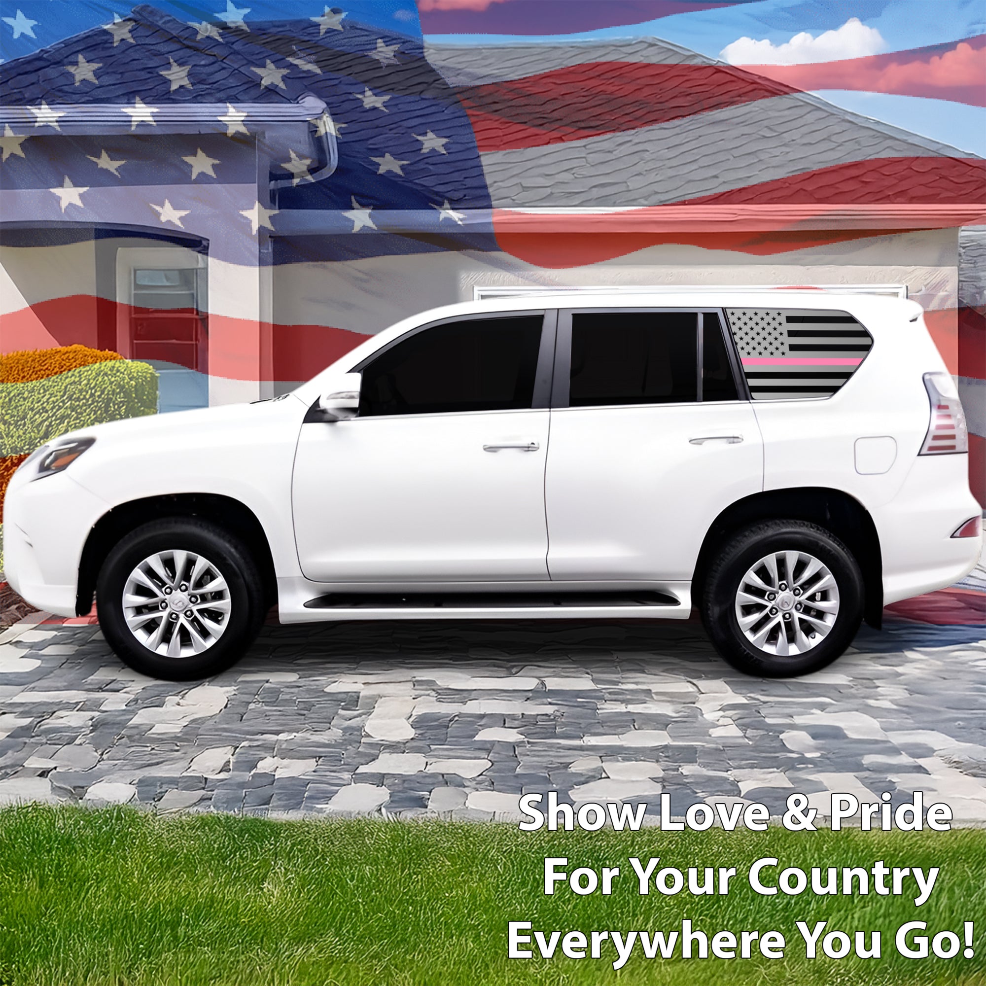 Quarter Window American Flag Vinyl Decal Stickers Fits Lexus GX 2018 - 2023 - Bogar Tech Designs