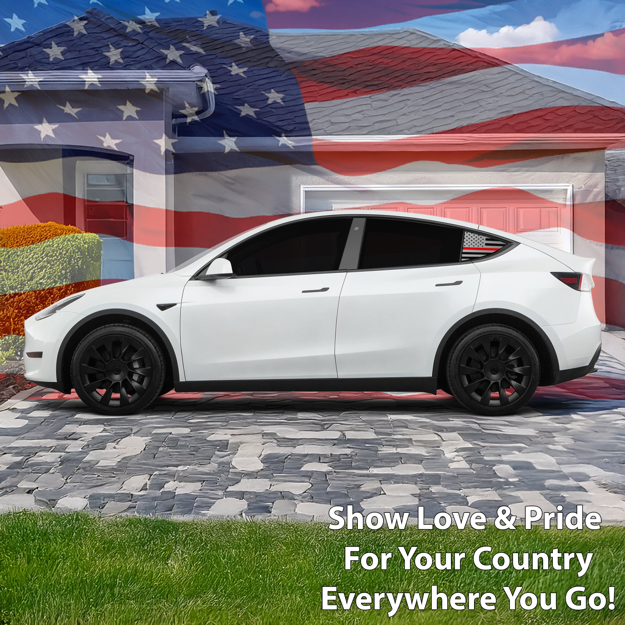 Quarter Window American Flag Vinyl Decal Stickers Fits Tesla Model Y - Bogar Tech Designs