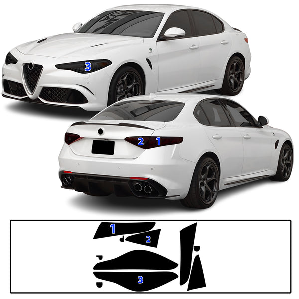 Full Headlight Taillight Precut Smoked PPF Tint Kit Film Overlay Fits Alfa Rome Giulia 2016-2025