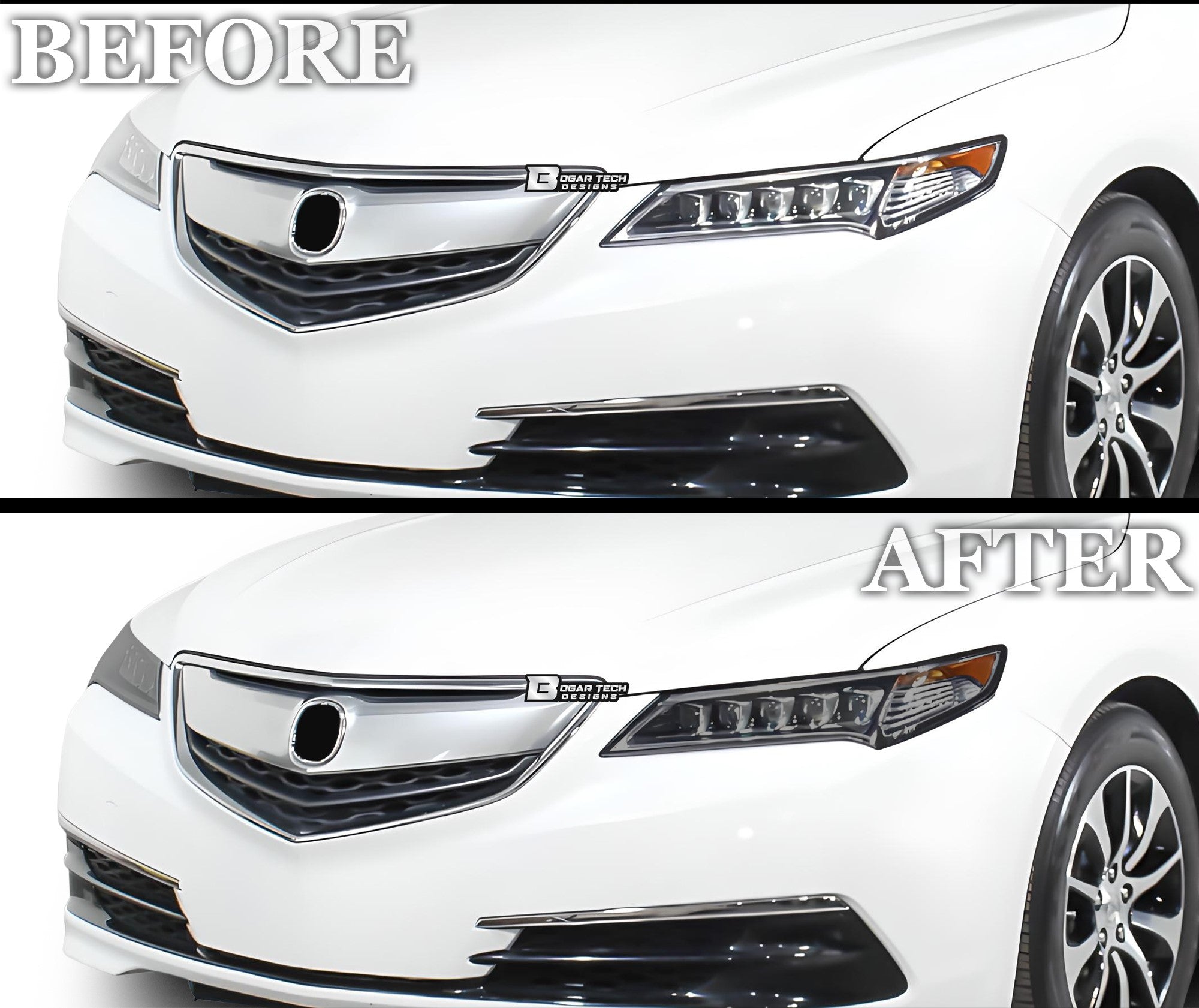 Full Headlight Taillight Precut Smoked PPF Tint Kit Film Overlay Fits Acura TLX 2015 - 2020 - Bogar Tech Designs