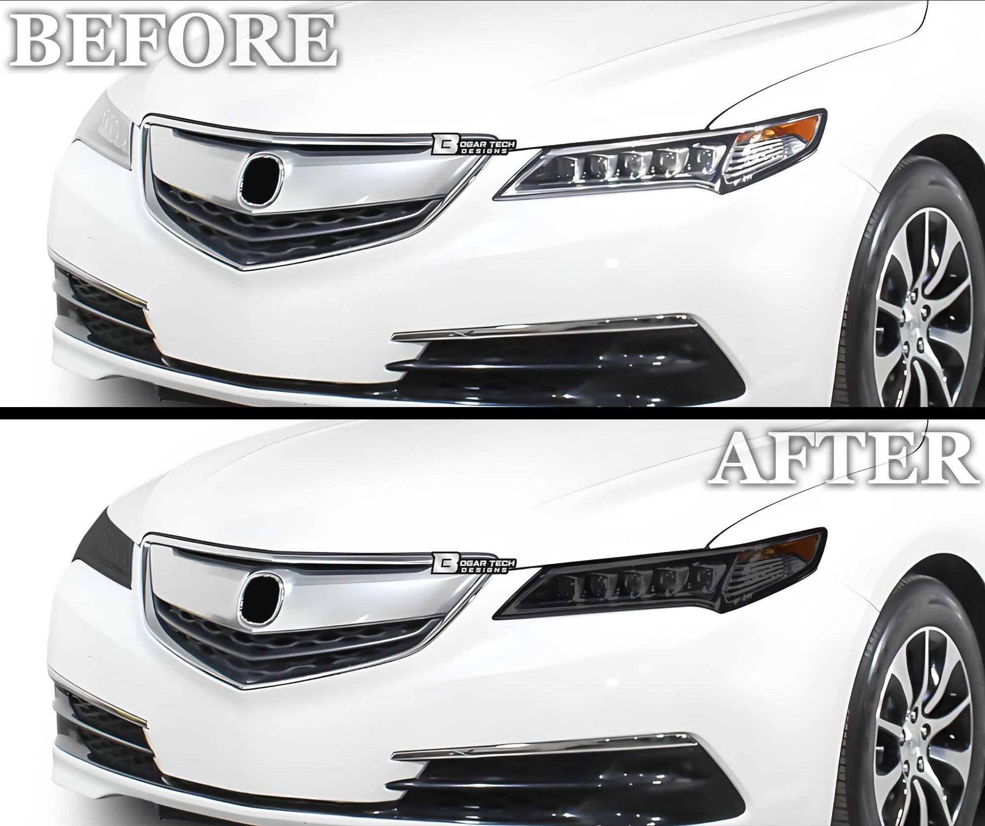 Full Headlight Taillight Precut Smoked PPF Tint Kit Film Overlay Fits Acura TLX 2015 - 2020 - Bogar Tech Designs