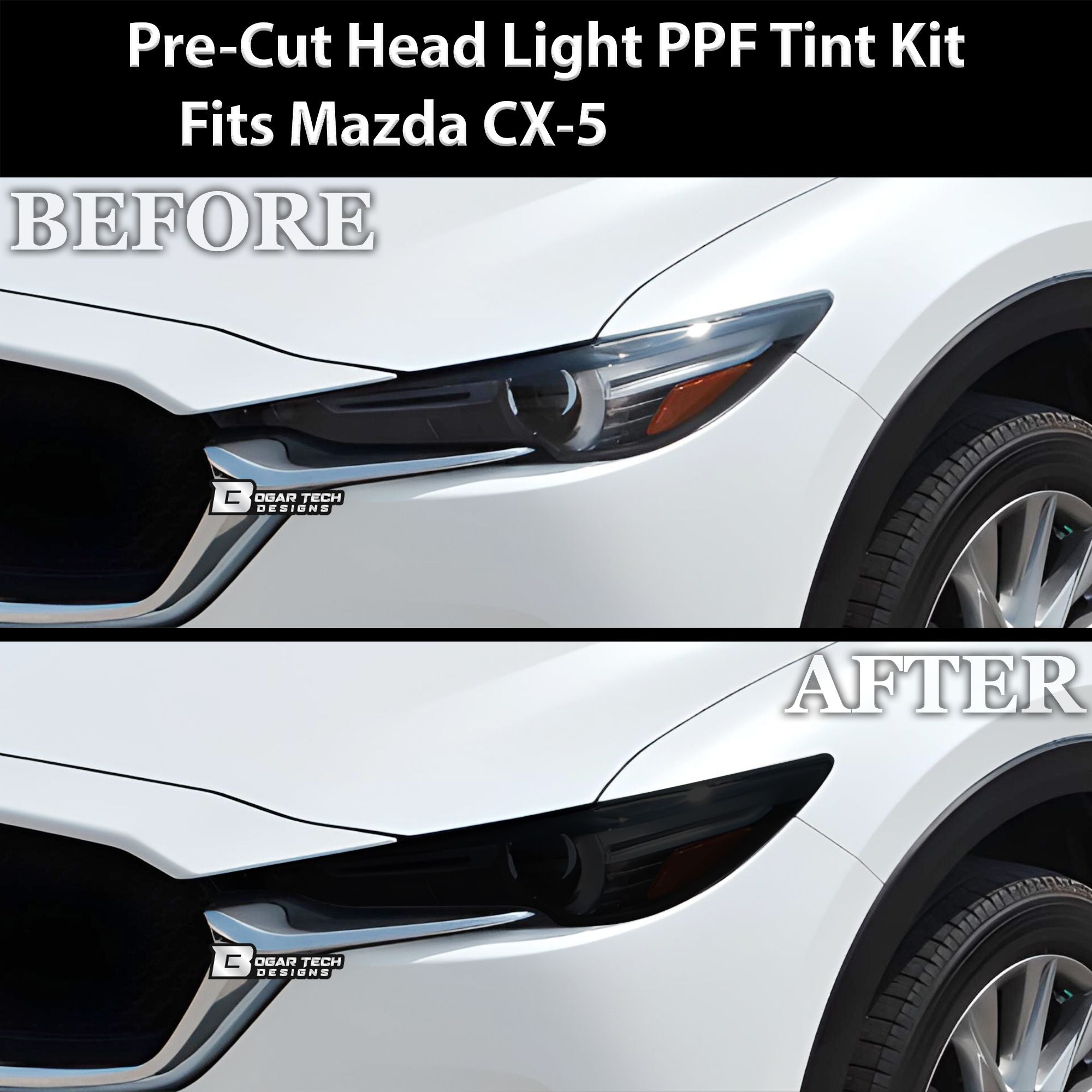 Full Headlight Taillight Precut Smoked PPF Tint Kit Film Overlay Fits Mazda CX - 5 2017 - 2021 - Bogar Tech Designs