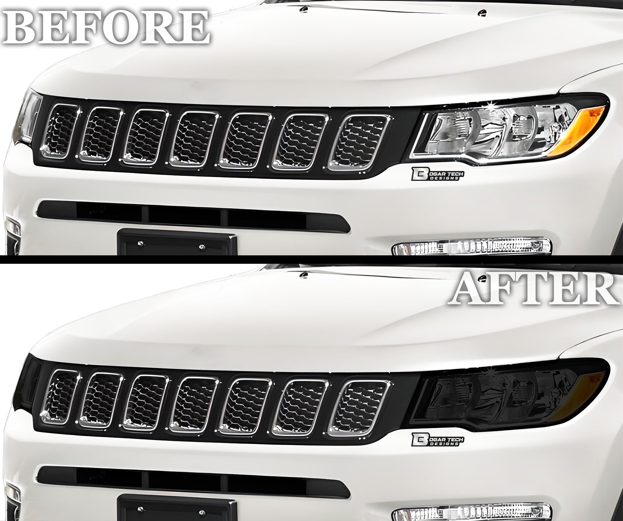 Full Headlight Taillight Precut Smoked PPF Tint Kit Film Overlay Fits Jeep Compass 2018 - 2025 - Bogar Tech Designs