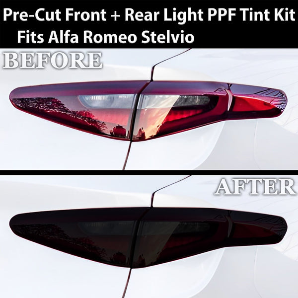 Full Headlight Taillight Precut Smoked PPF Tint Kit Film Overlay Fits Alfa Romeo Stelvio 2019 - 2025 - Bogar Tech Designs