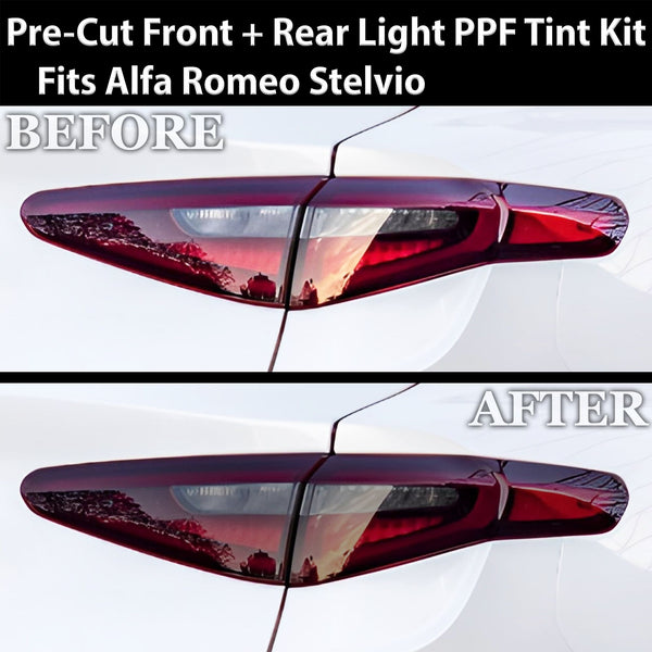 Full Headlight Taillight Precut Smoked PPF Tint Kit Film Overlay Fits Alfa Romeo Stelvio 2019 - 2025 - Bogar Tech Designs