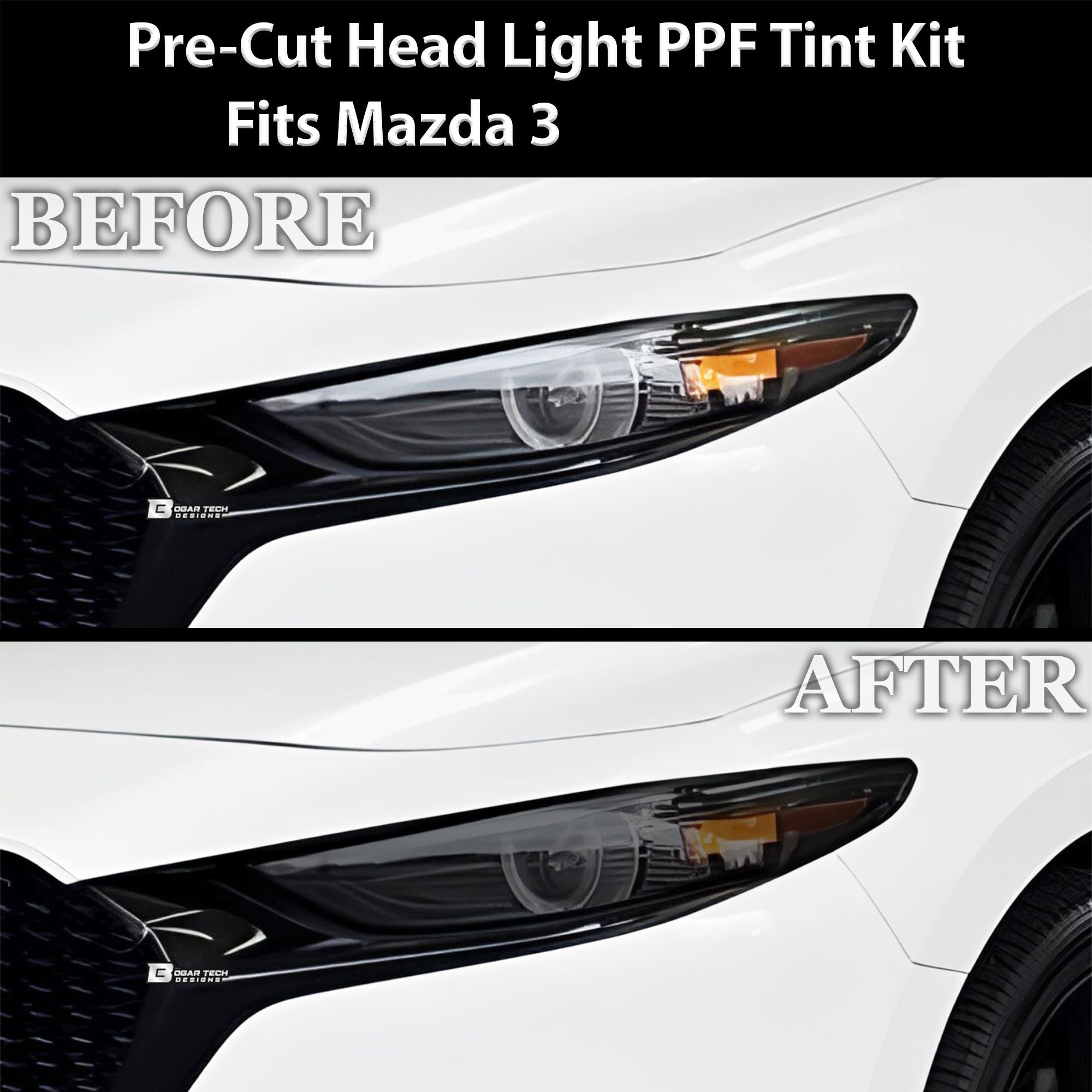 Full Headlight Taillight Precut Smoked PPF Tint Kit Film Overlay Fits Mazda 3 2019 - 2025 - Bogar Tech Designs