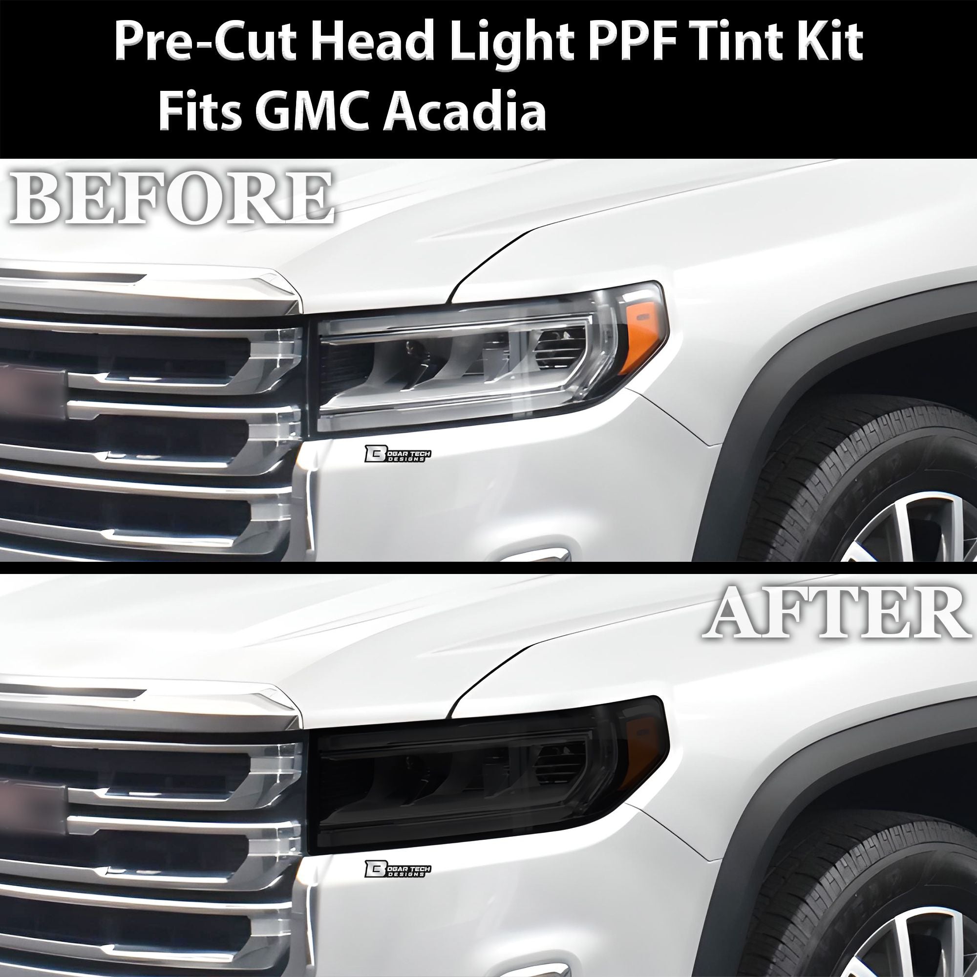 Full Headlight Taillight Precut Smoked PPF Tint Kit Overlay Film Fits GMC Acadia 2020 - 2023 - Bogar Tech Designs