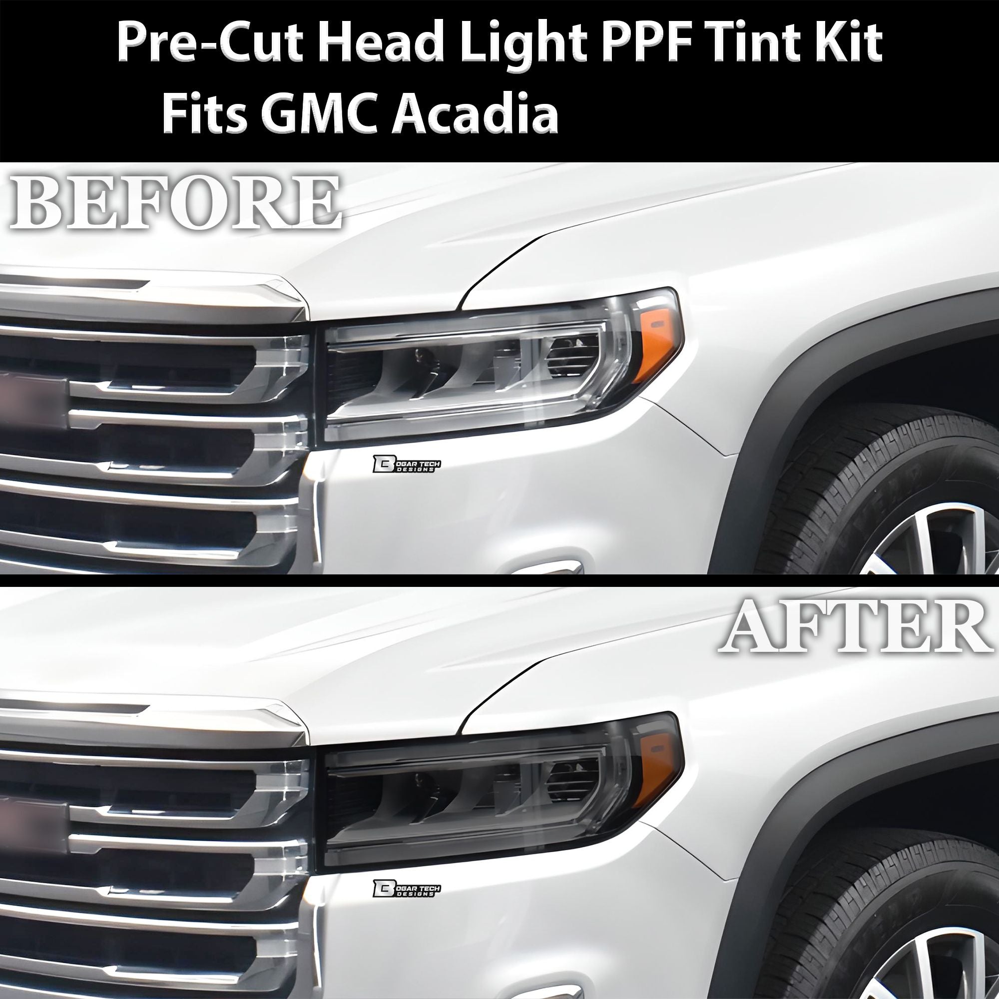 Full Headlight Taillight Precut Smoked PPF Tint Kit Overlay Film Fits GMC Acadia 2020 - 2023 - Bogar Tech Designs