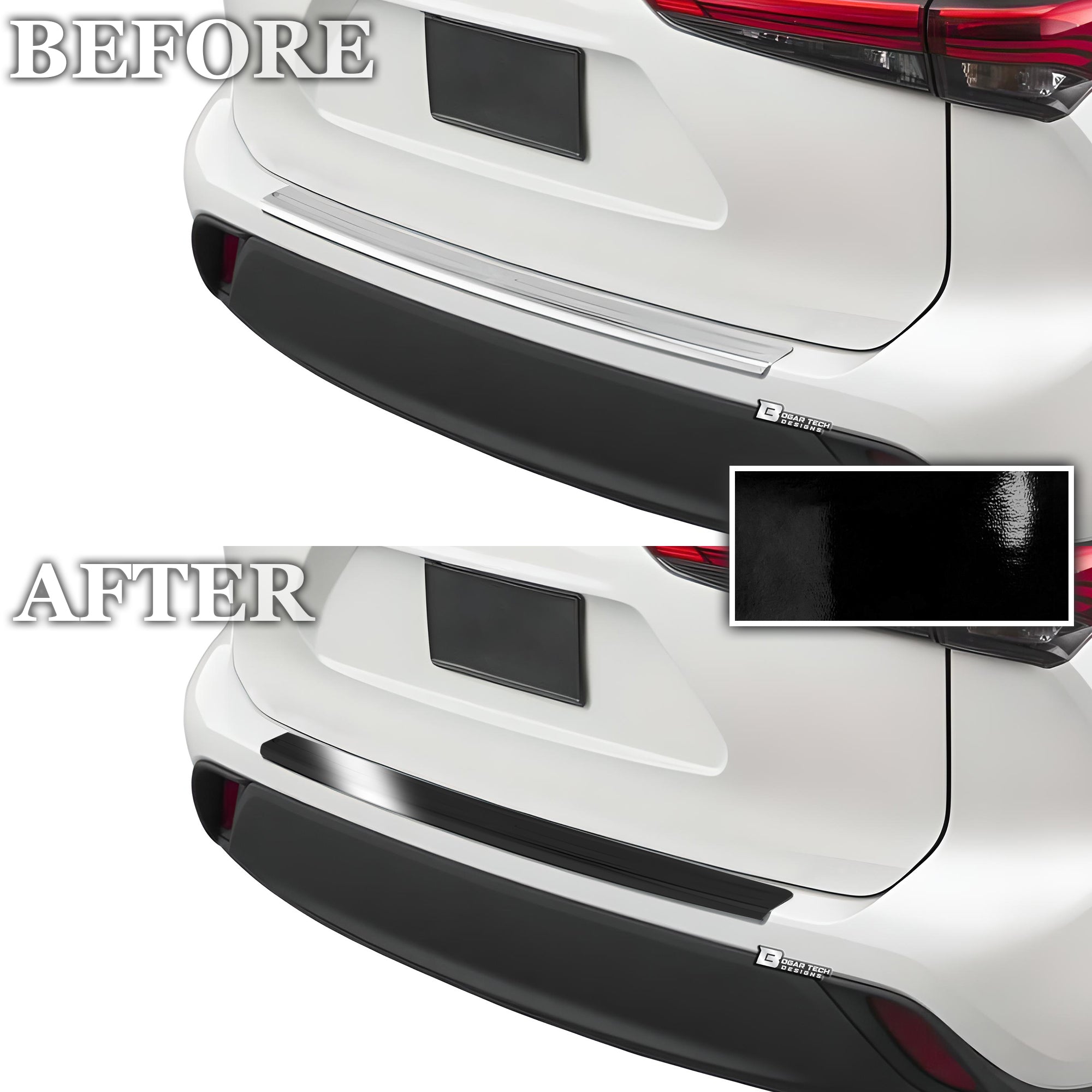 Vinyl Chrome Delete Sides Front Rear Bumper Trim Blackout Decal Stickers Overlay Film Fits Toyota Highlander 2020 - 2025 - Bogar Tech Designs