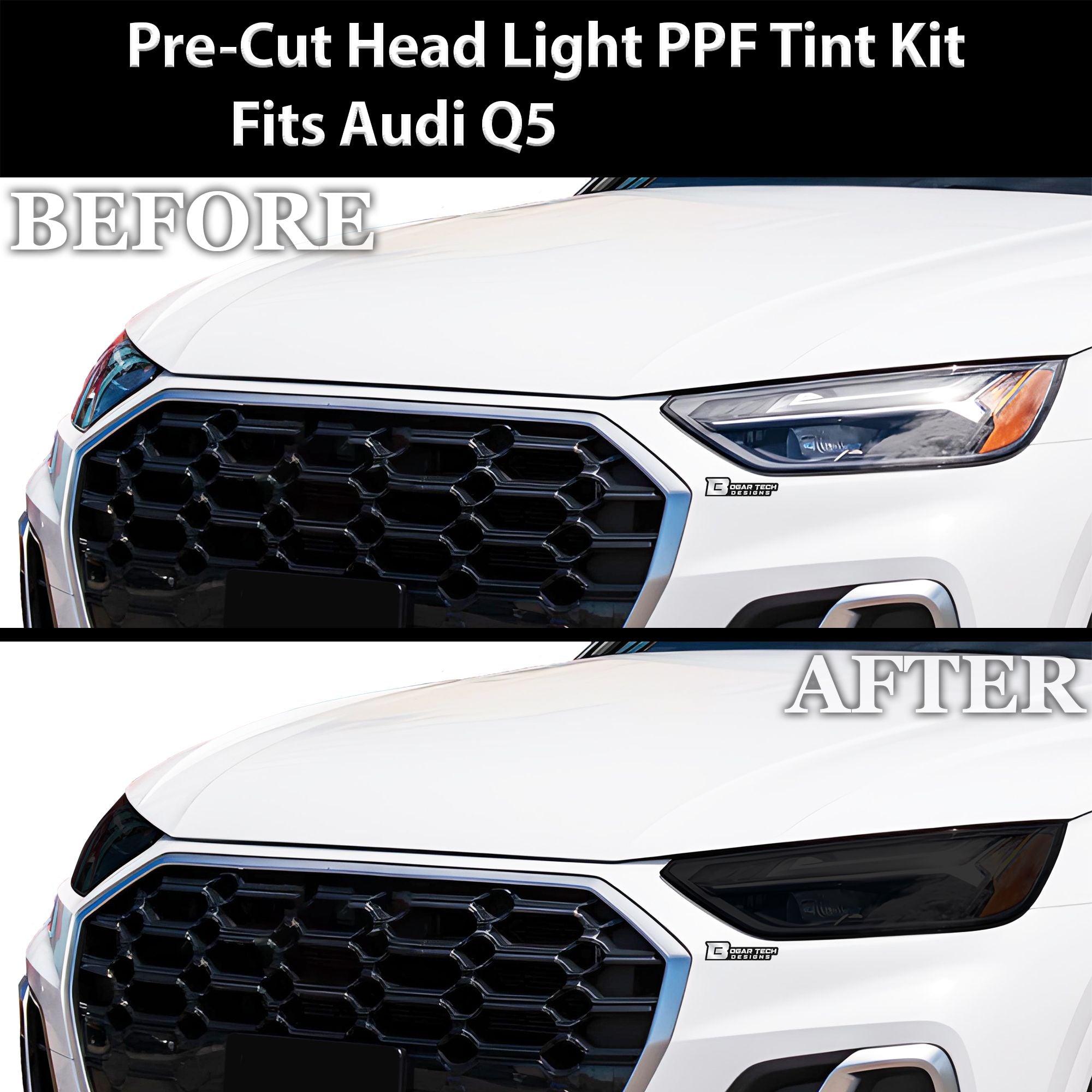 Full Headlight Taillight Precut Smoked PPF Tint Kit Overlay Film Fits Audi Q5 2021 - 2025 - Bogar Tech Designs