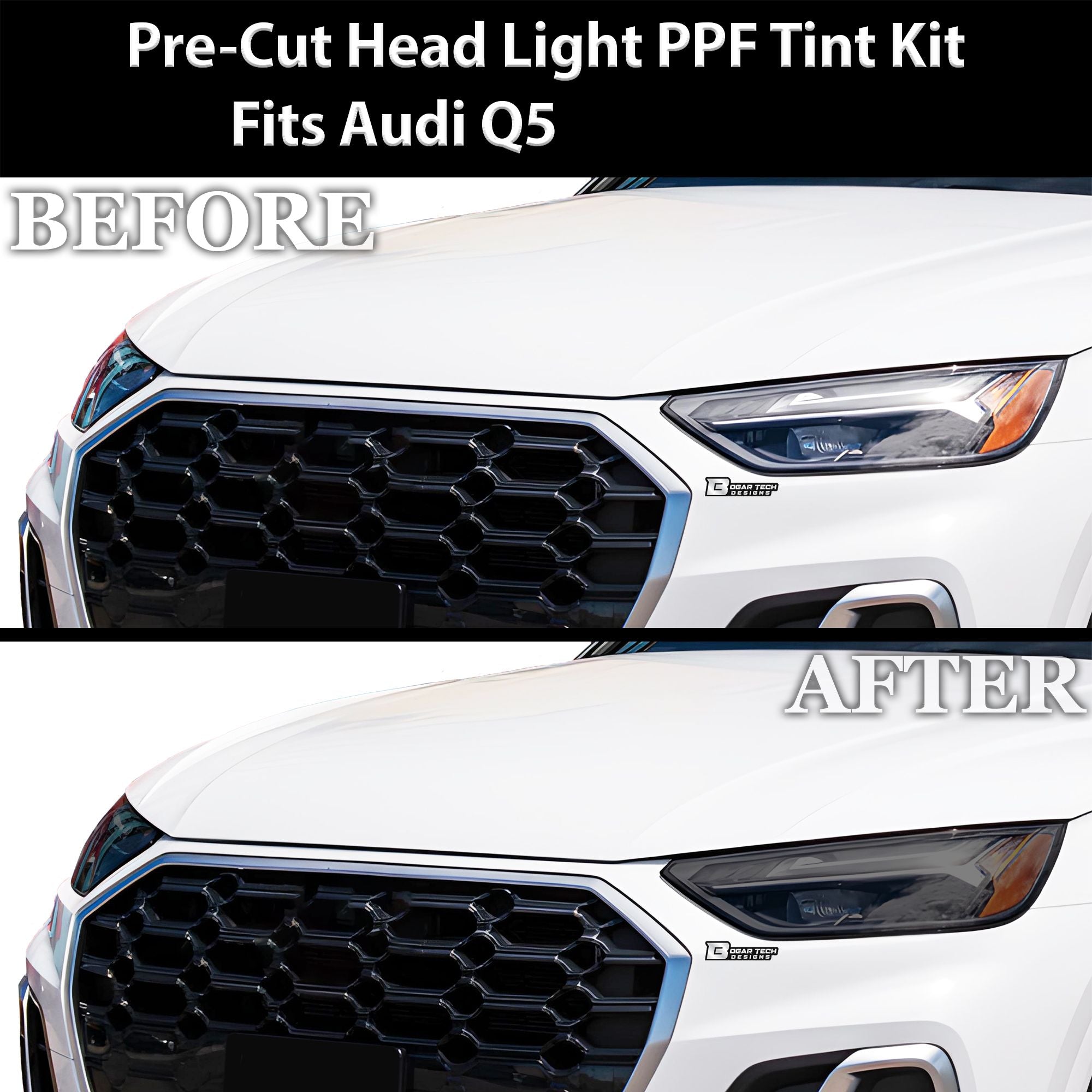 Full Headlight Taillight Precut Smoked PPF Tint Kit Overlay Film Fits Audi Q5 2021 - 2025 - Bogar Tech Designs
