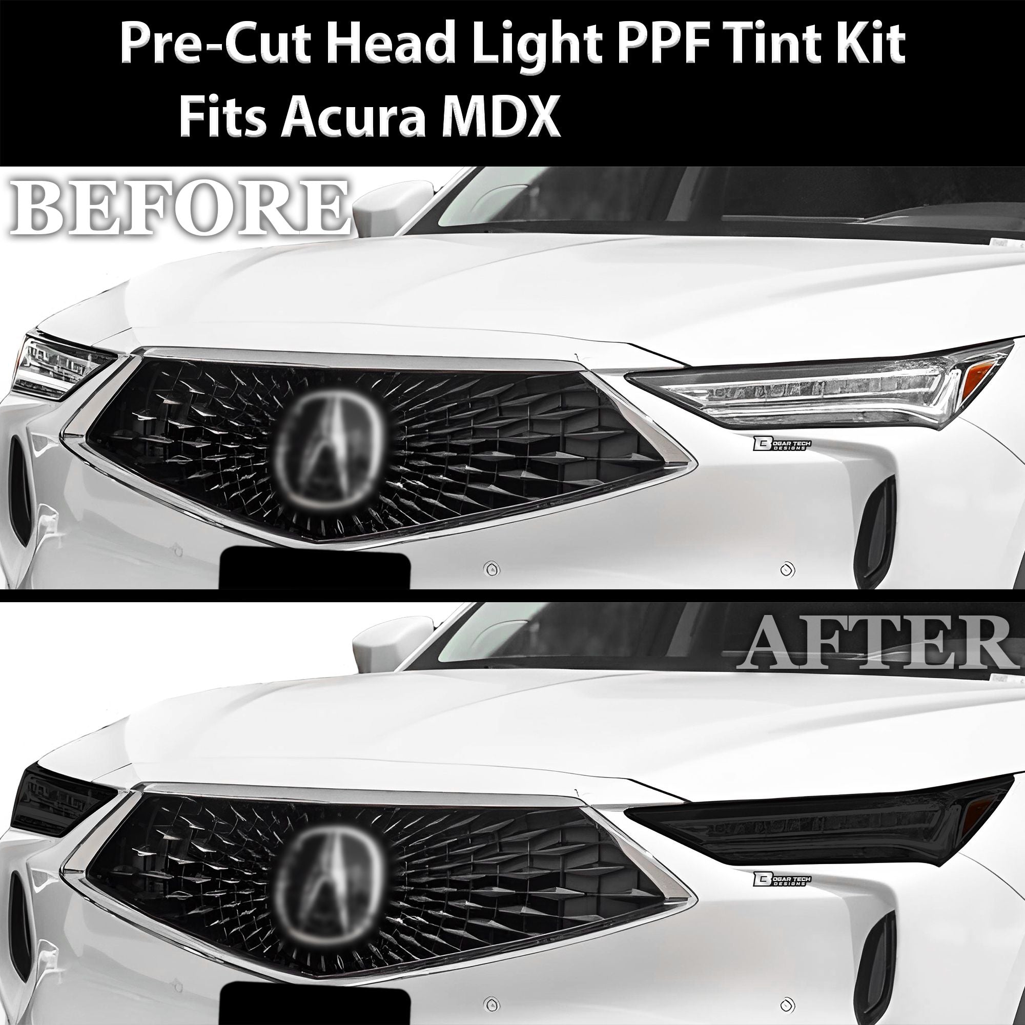 Full Headlight Taillight Precut Smoked PPF Tint Kit Film Overlay Fits Acura MDX 2022 - 2025 - Bogar Tech Designs