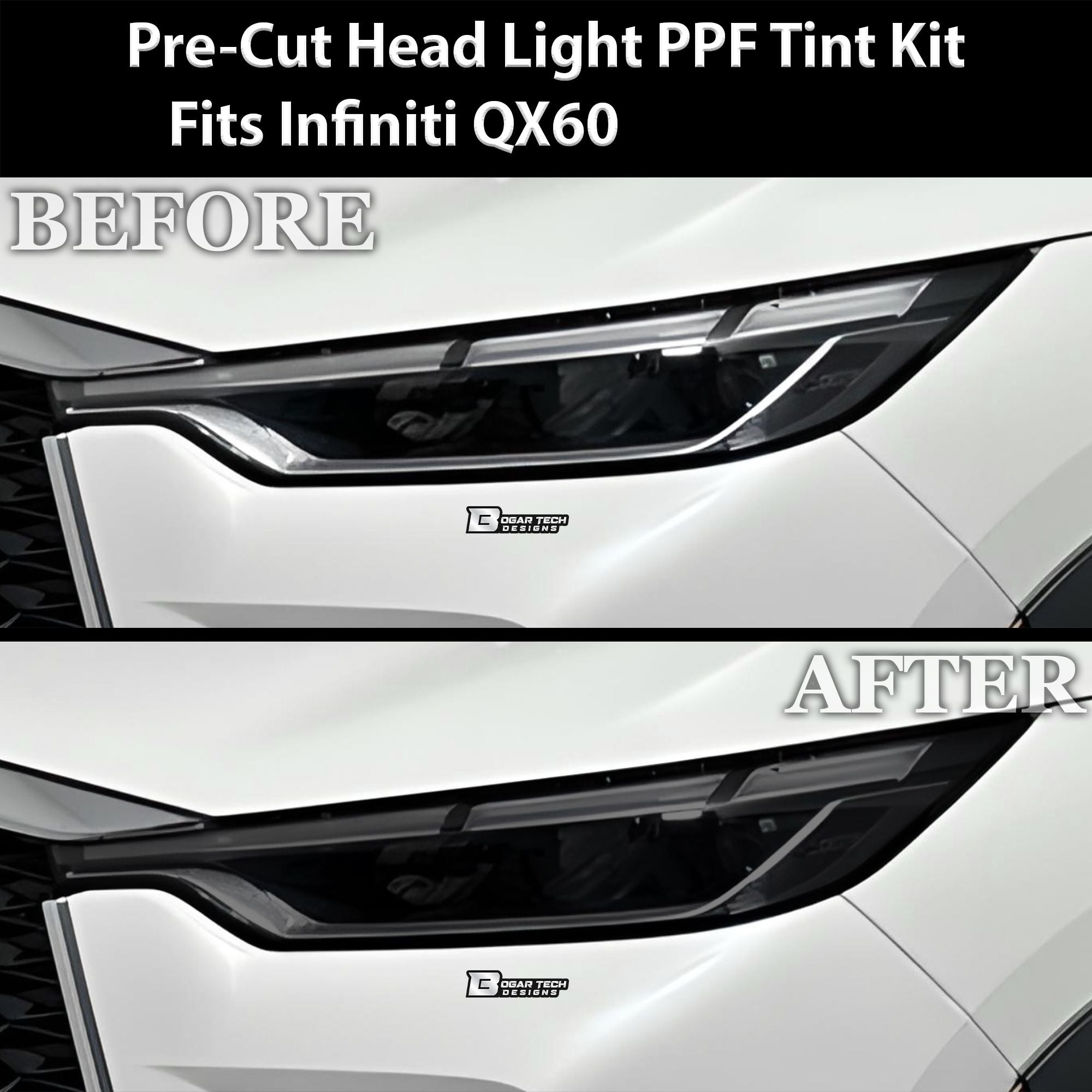 Full Headlight Taillight Precut Smoked PPF Tint Kit Film Overlay Fits Infiniti QX60 2022 - 2024 - Bogar Tech Designs