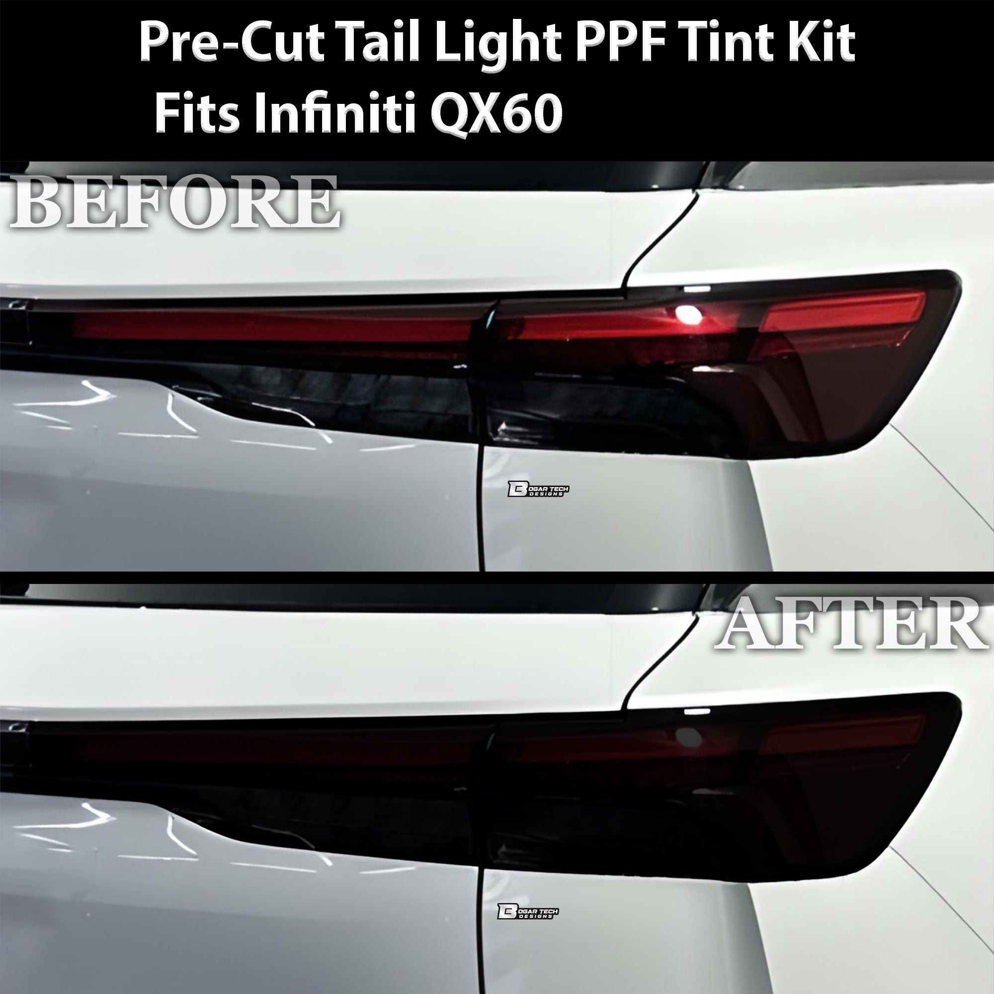 Full Headlight Taillight Precut Smoked PPF Tint Kit Film Overlay Fits Infiniti QX60 2022 - 2024 - Bogar Tech Designs