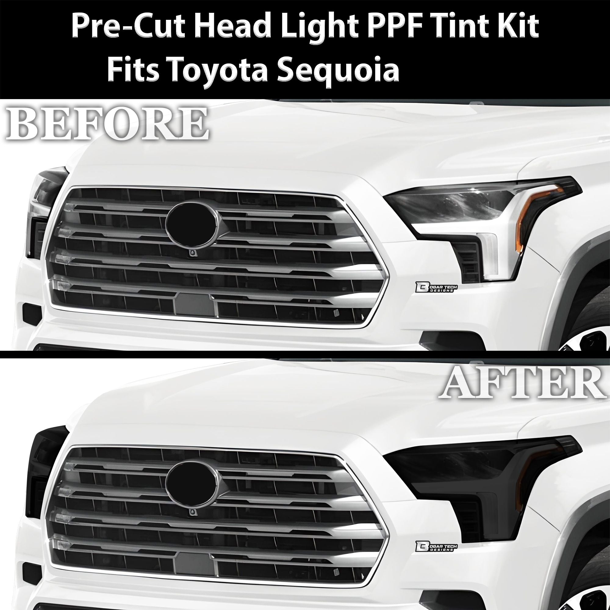Full Headlight Taillight Precut Smoked PPF Tint Kit Film Overlay Fits Toyota Sequoia 2023 - 2025 - Bogar Tech Designs