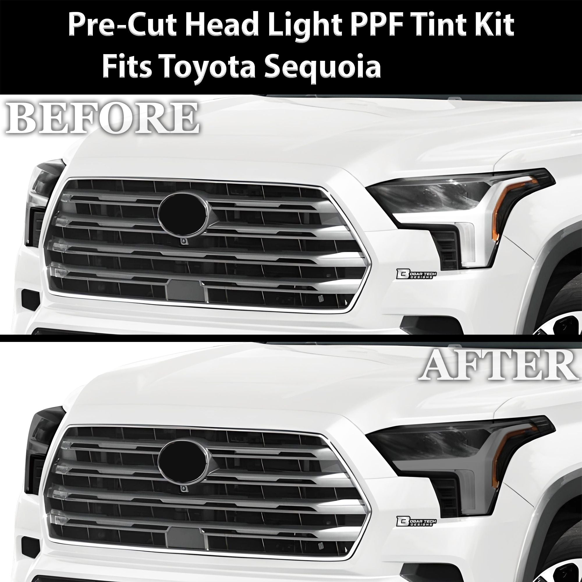 Full Headlight Taillight Precut Smoked PPF Tint Kit Film Overlay Fits Toyota Sequoia 2023 - 2025 - Bogar Tech Designs