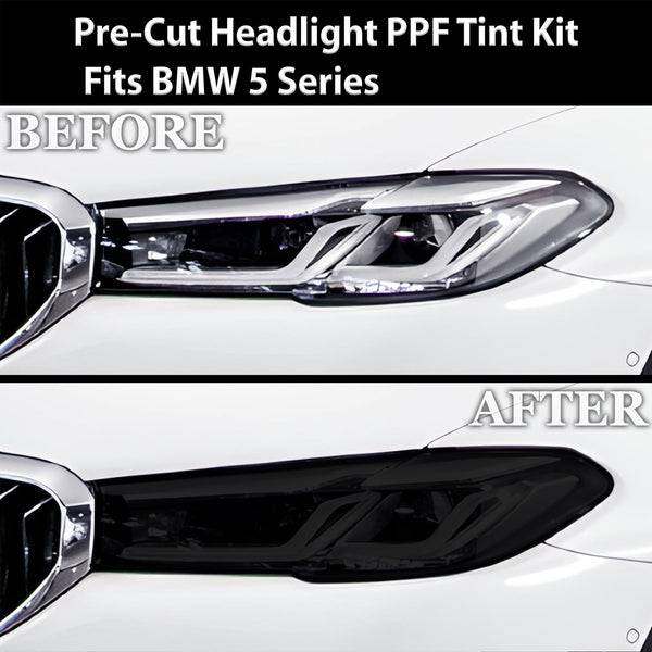Fits BMW 5 Series 2021 - 2023 Full Headlight Taillight Precut Smoked PPF Tint Kit Film Overlay - Bogar Tech Designs