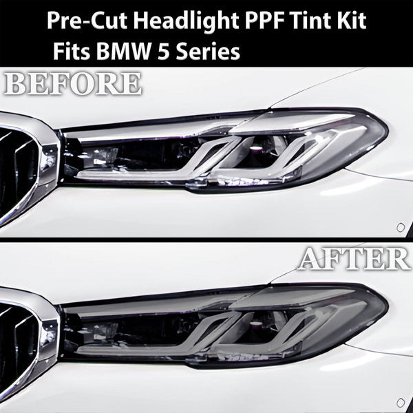 Fits BMW 5 Series 2021 - 2023 Full Headlight Taillight Precut Smoked PPF Tint Kit Film Overlay - Bogar Tech Designs