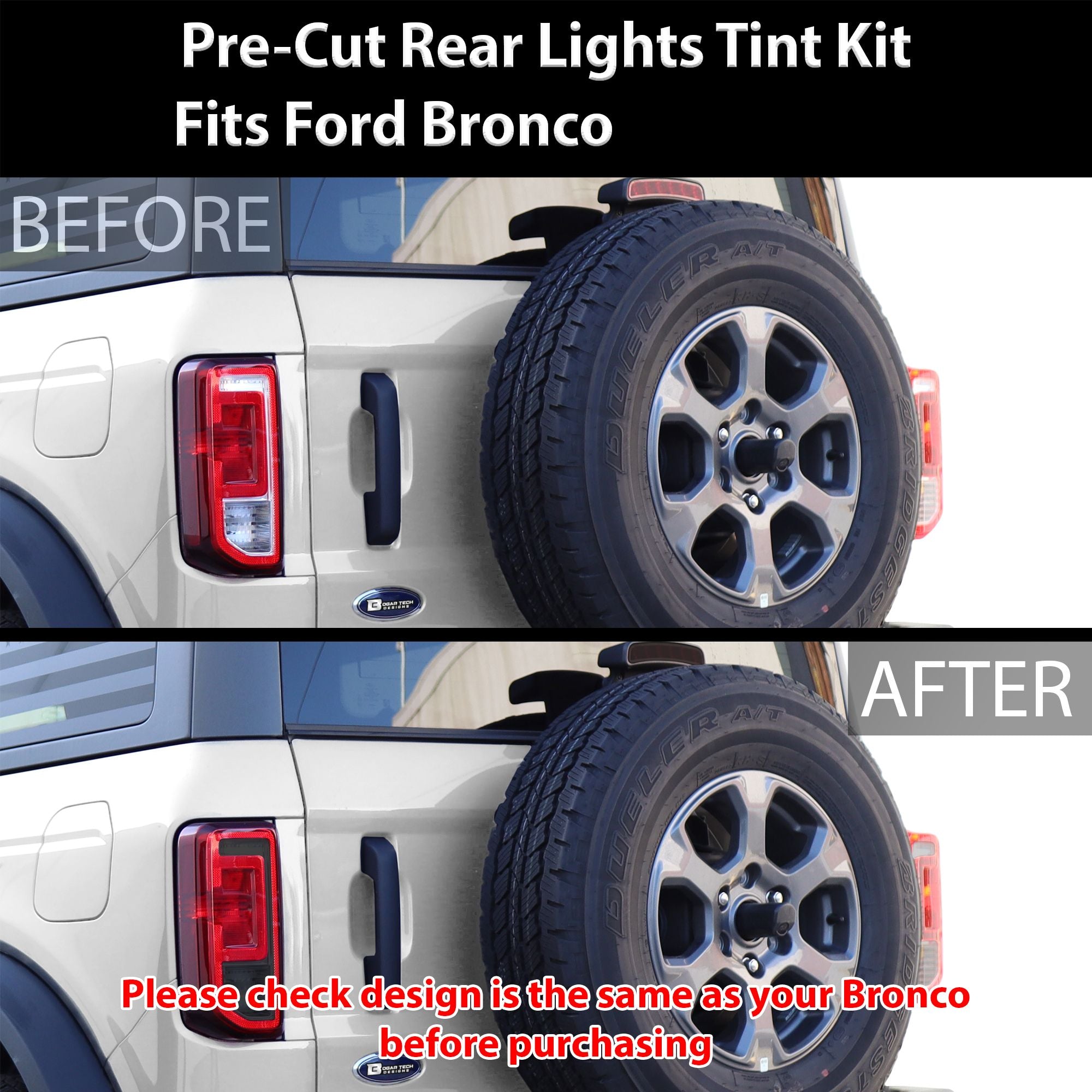 Headlight Reverse Light Precut Tint Overlay Fits Ford Bronco 2021 - 2025 - Bogar Tech Designs