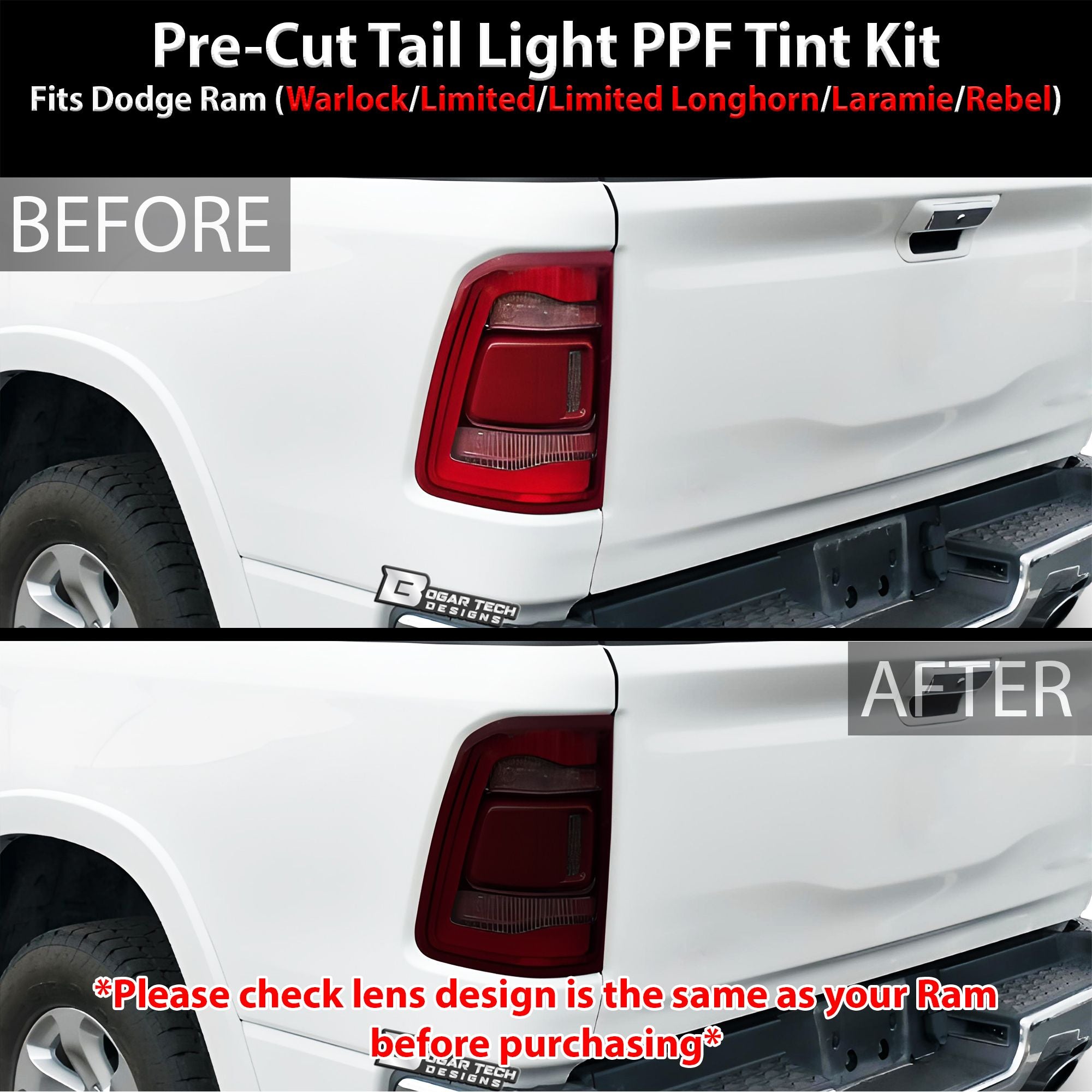 Full Headlight Taillight Precut Smoked PPF Tint Kit Film Overlay Fits Dodge Ram 2019 - 2022 - Bogar Tech Designs