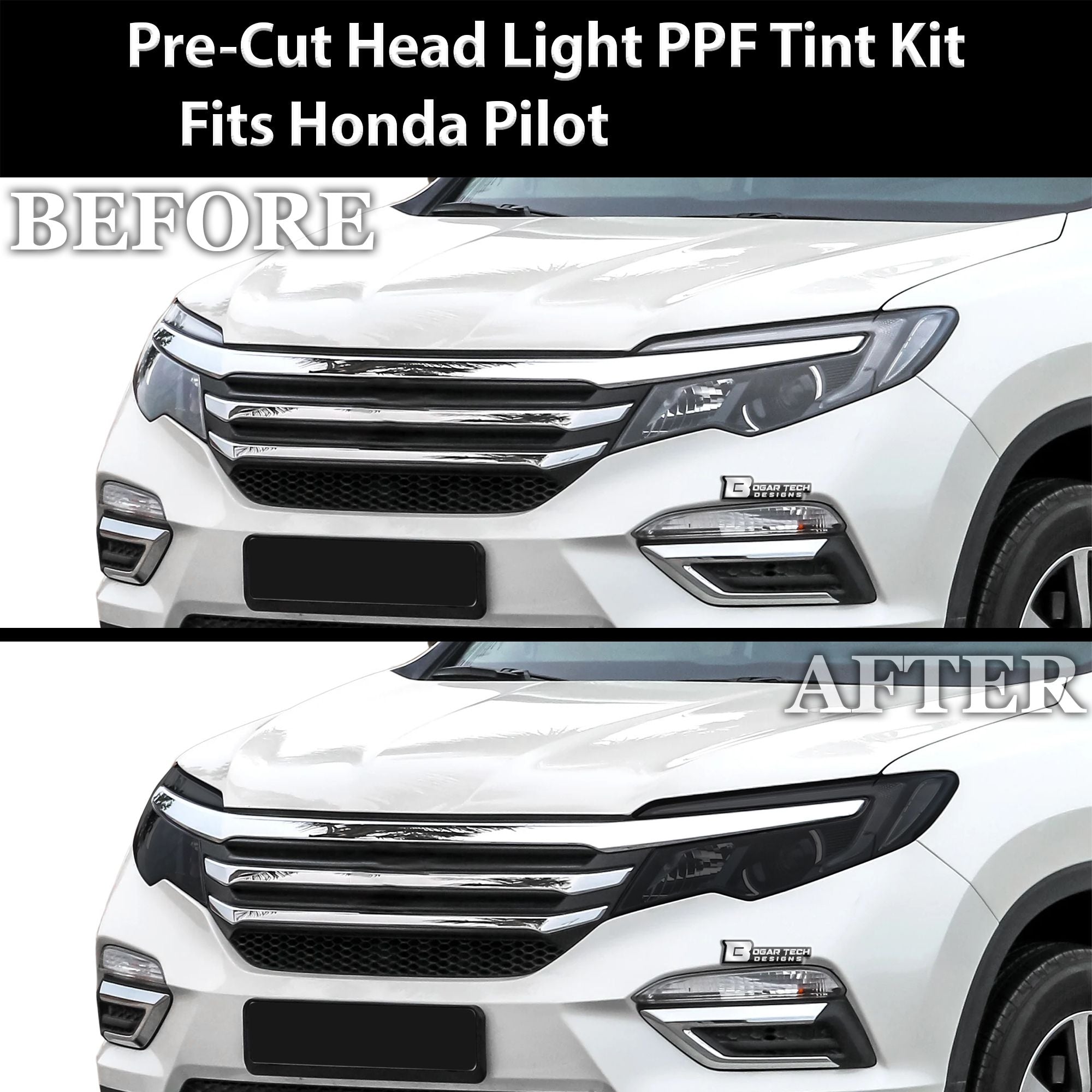 Full Headlight Taillight Precut Smoked PPF Tint Kit Film Overlay Fits Honda Pilot 2016 - 2022 - Bogar Tech Designs