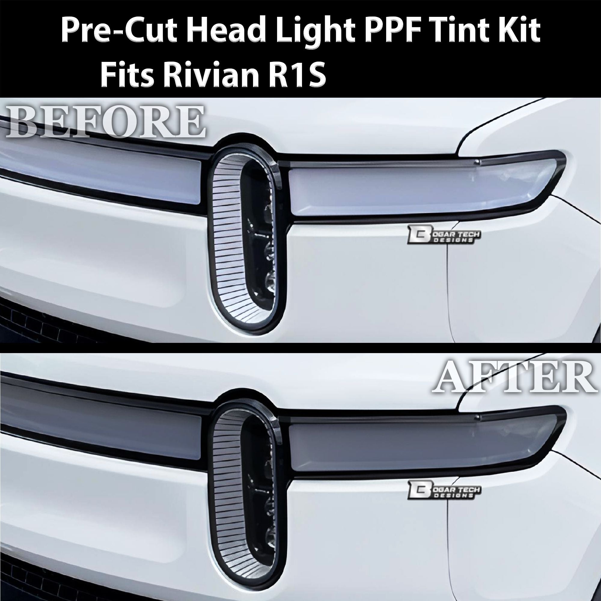 Full Headlight Taillight Precut Smoked PPF Tint Kit Film Overlay Fits Rivian R1S 2022 - 2024 - Bogar Tech Designs