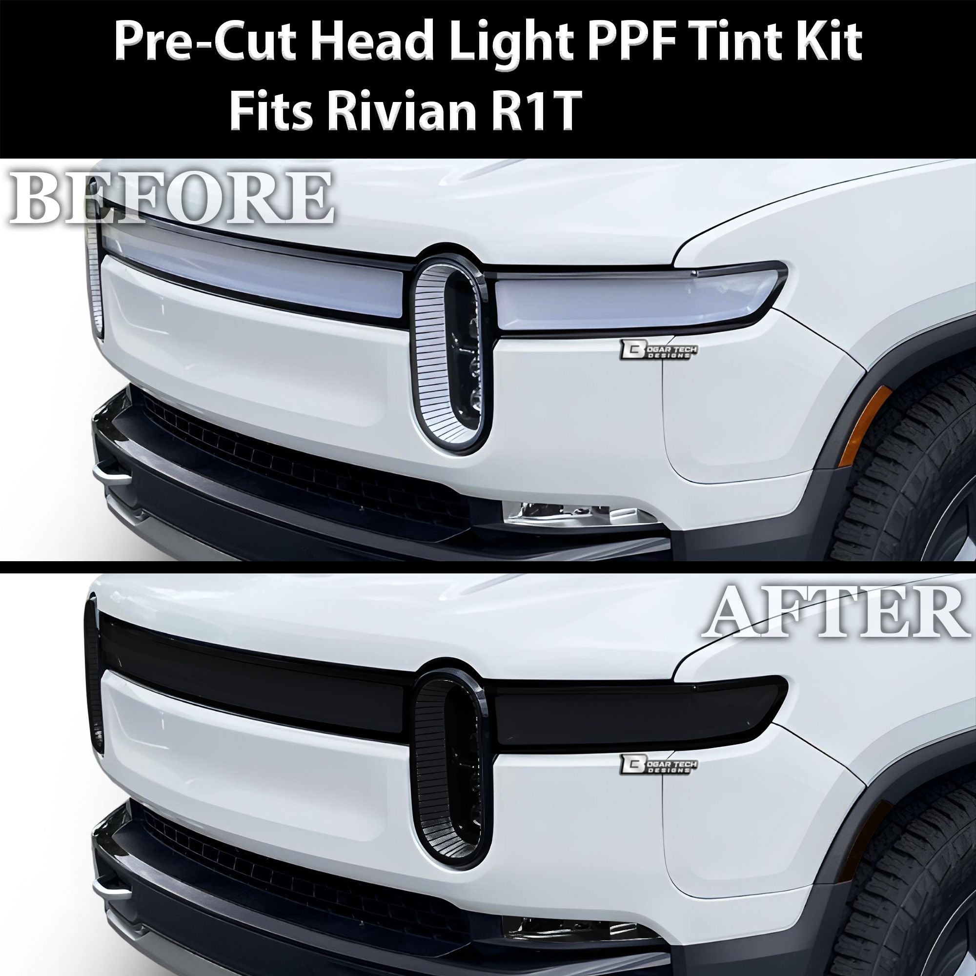 Full Headlight Taillight Precut Smoked PPF Tint Kit Film Overlay Fits Rivian R1T R1S - Bogar Tech Designs