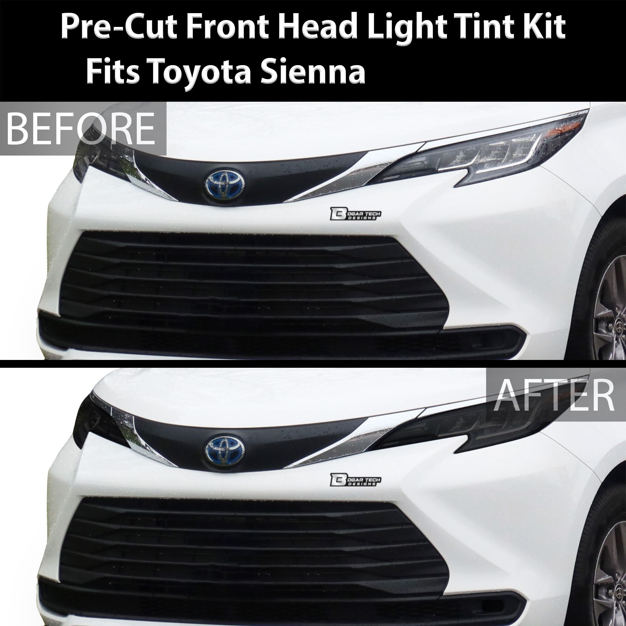 Full Headlight Taillight Precut Smoked PPF Tint Kit Film Overlay Fits Toyota Sienna 2021 - 2023 - Bogar Tech Designs