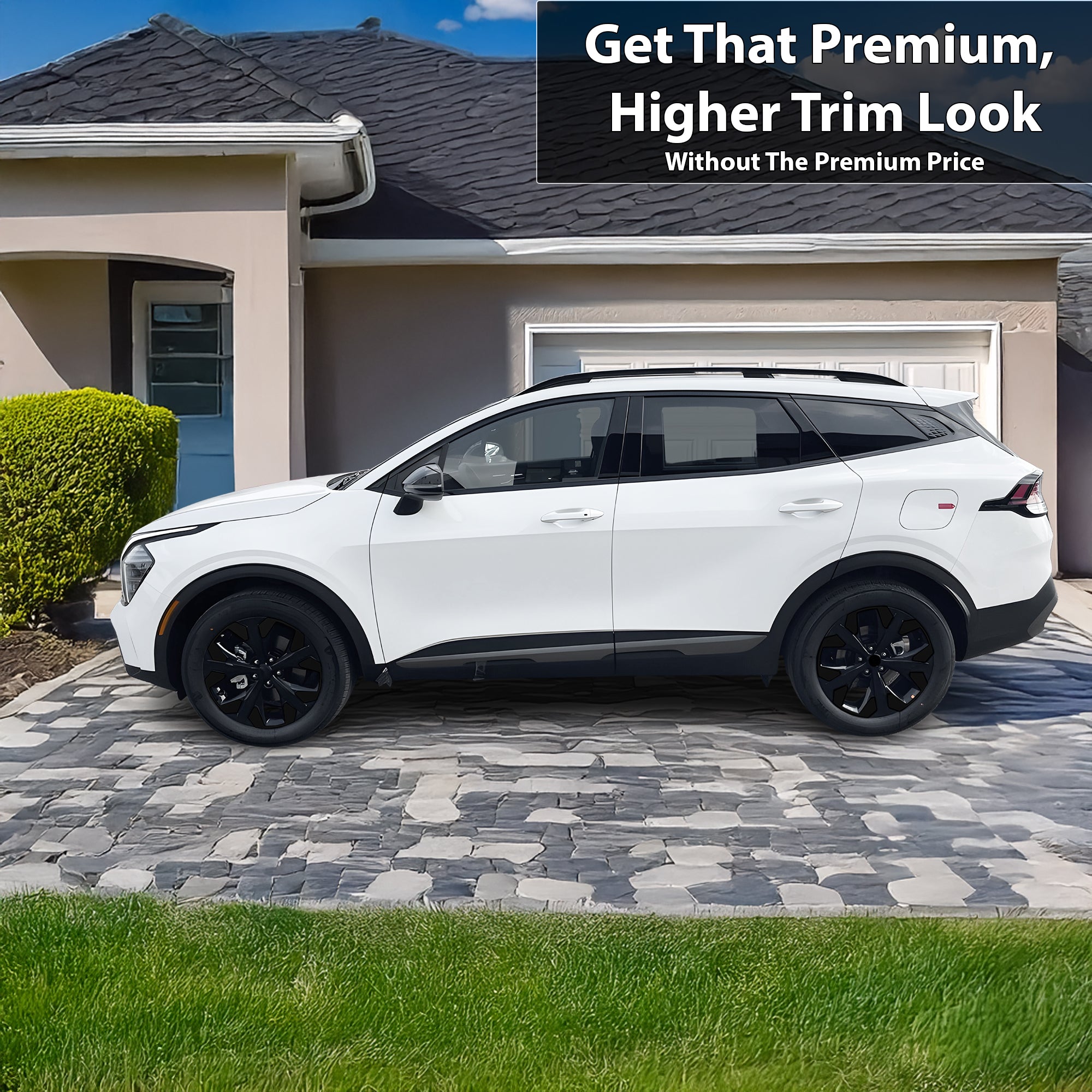 Vinyl Chrome Delete Wheel Sides Front Trim Blackout Decal Stickers Overlay Film Fits Kia Sportage 2023 - 2025 - Bogar Tech Designs
