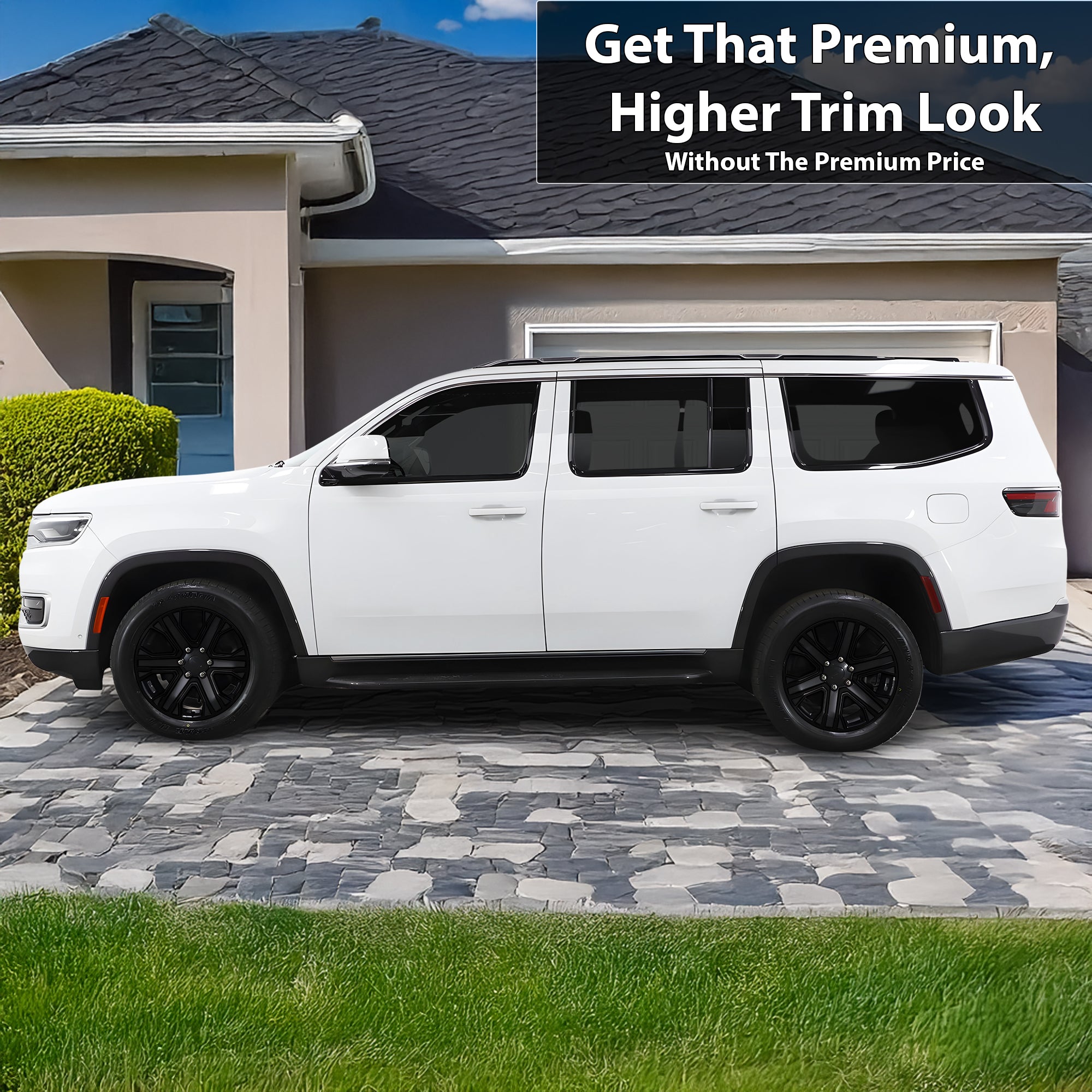 Vinyl Chrome Delete Grille Side Window Rear Blackout Decal Stickers Overlay Film Fits Jeep Wagoneer 2022 - 2025 - Bogar Tech Designs