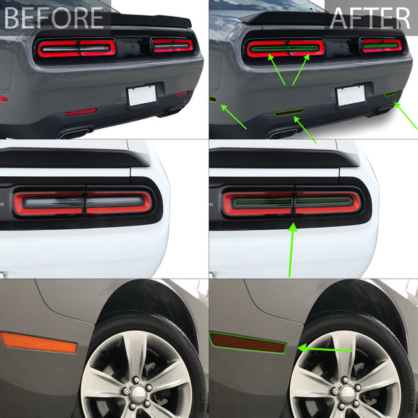 Tail Light Sidemarkers Reflector Precut Smoke Tint Film Kit Fits Dodge Challenger 2015 - 2024 - Bogar Tech Designs