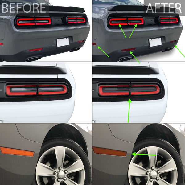 Tail Light Sidemarkers Reflector Precut Smoke Tint Film Kit Fits Dodge Challenger 2015 - 2024 - Bogar Tech Designs