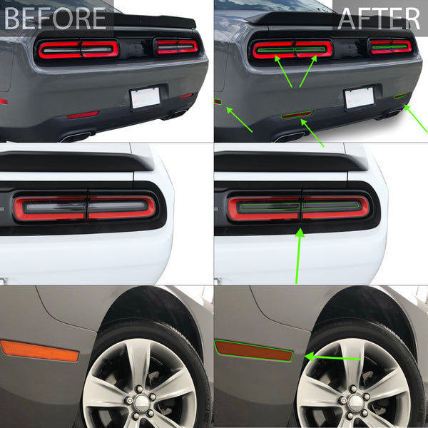 Tail Light Sidemarkers Reflector Precut Smoke Tint Film Kit Fits Dodge Challenger 2015 - 2024 - Bogar Tech Designs