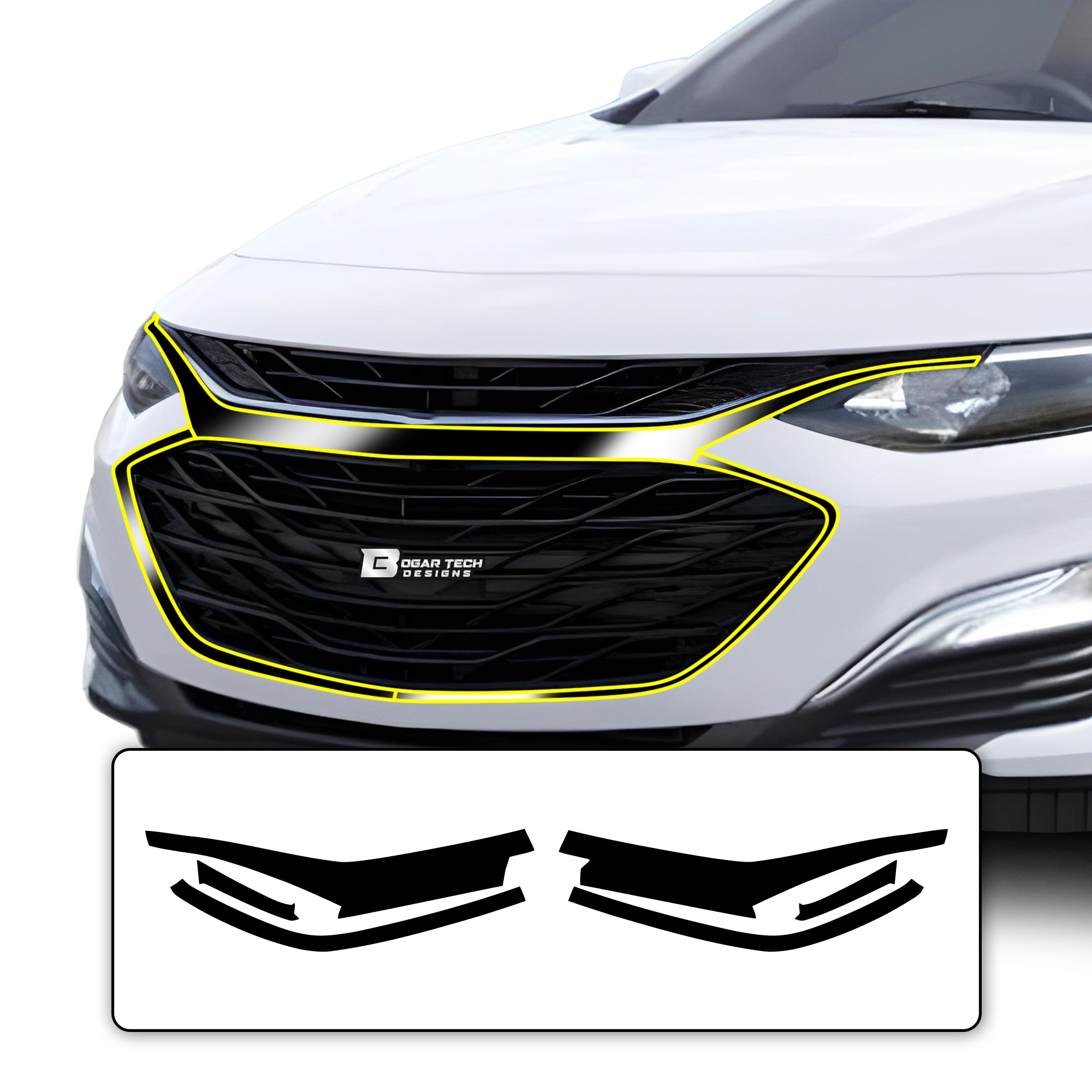 Vinyl Chrome Delete Side Window Front Bumper Wheel Rim Trim Blackout Decal Stickers Overlay Film Fits Chevrolet Malibu 2019 - 2025 - Bogar Tech Designs