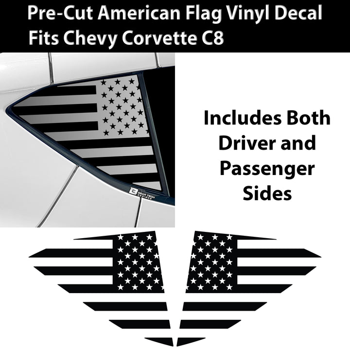 Quarter Window American Flag Vinyl Decal Stickers Fits Chevy Corvette C8 2020 - 2025 - Bogar Tech Designs