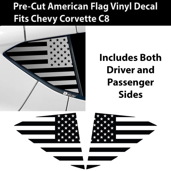 Quarter Window American Flag Vinyl Decal Stickers Fits Chevy Corvette C8 2020 - 2025 - Bogar Tech Designs