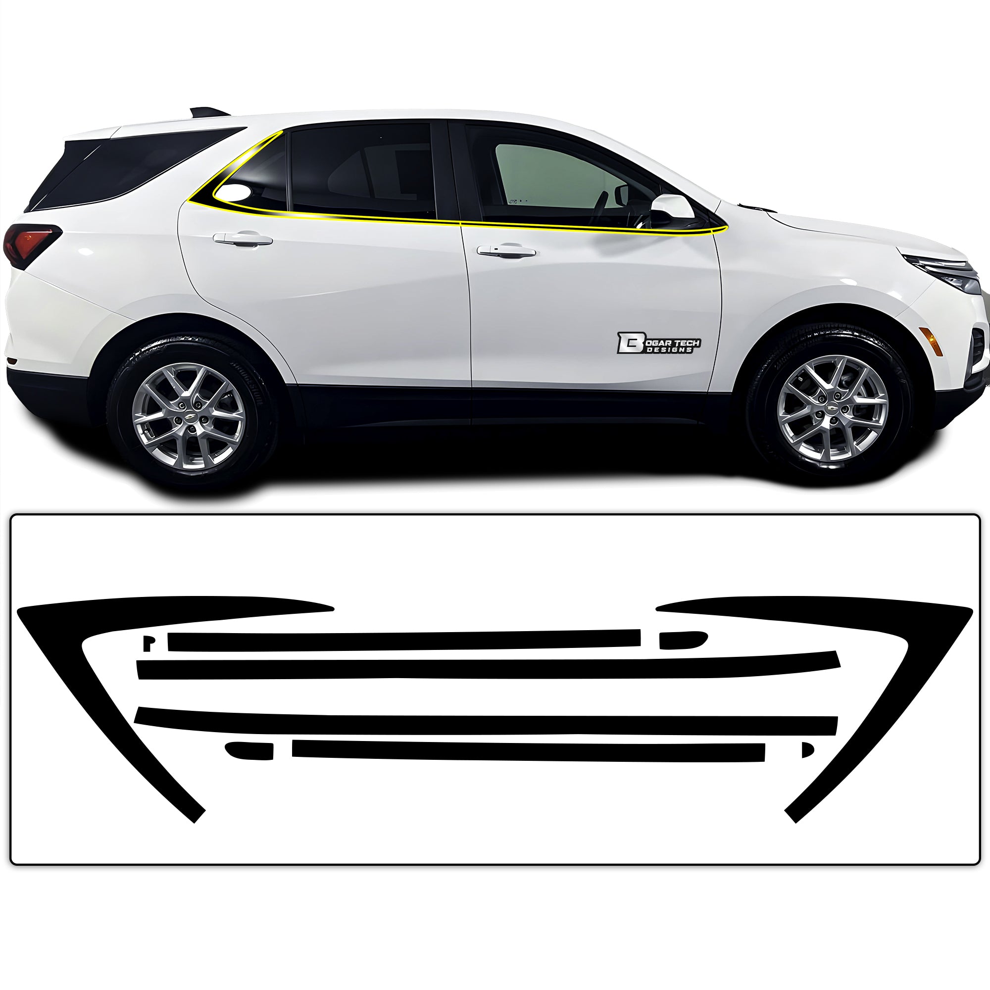 Vinyl Chrome Delete Sides Front Rear Bumper Trim Blackout Decal Stickers Overlay Film Fits Chevy Equinox 2018 - 2024 - Bogar Tech Designs
