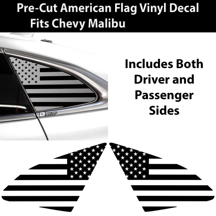 Quarter Window American Flag Vinyl Decal Stickers Fits Chevy Malibu 2019 - 2025 - Bogar Tech Designs