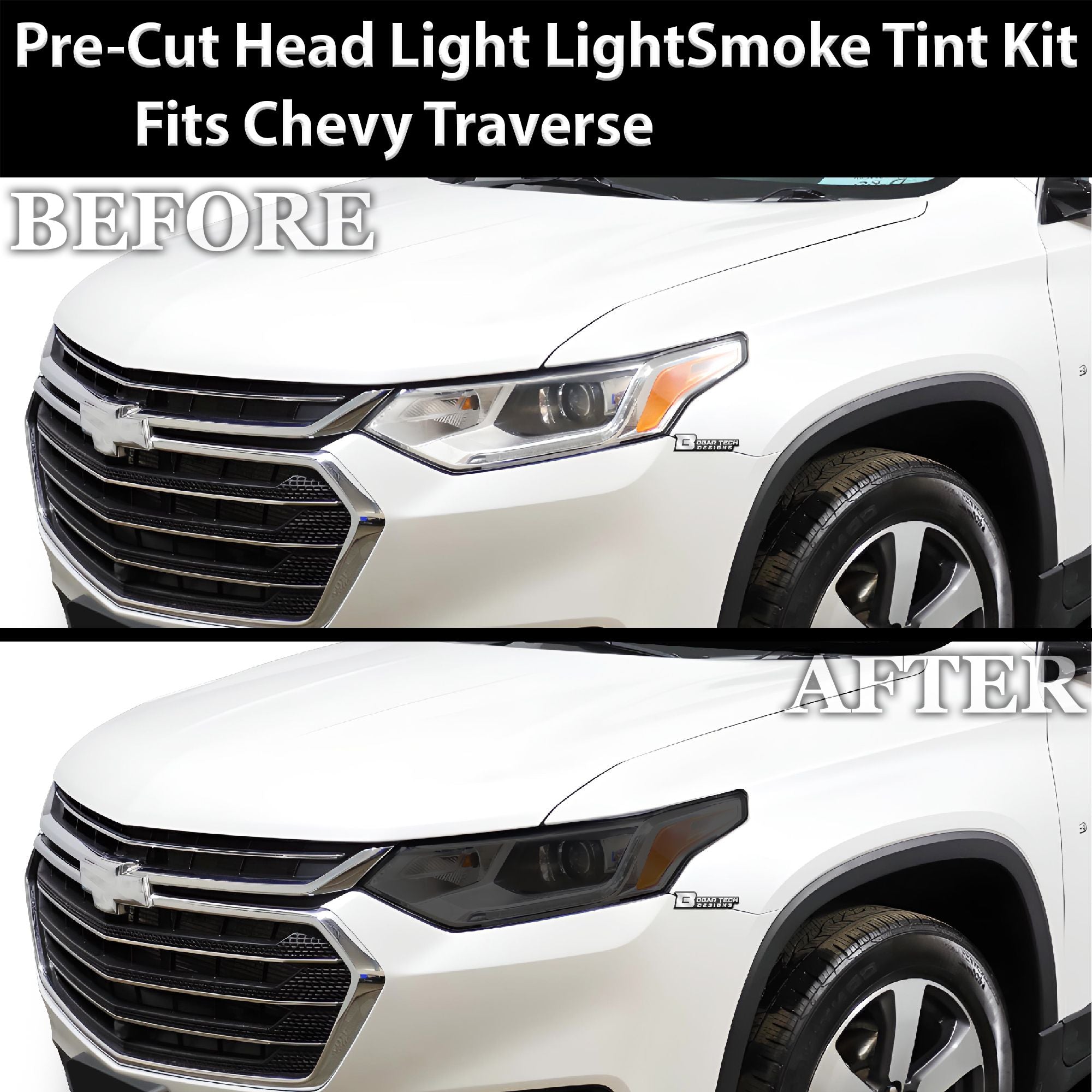 Full Headlight Taillight Precut Smoked PPF Tint Kit Film Overlay Fits Chevy Traverse 2018 - 2021 - Bogar Tech Designs